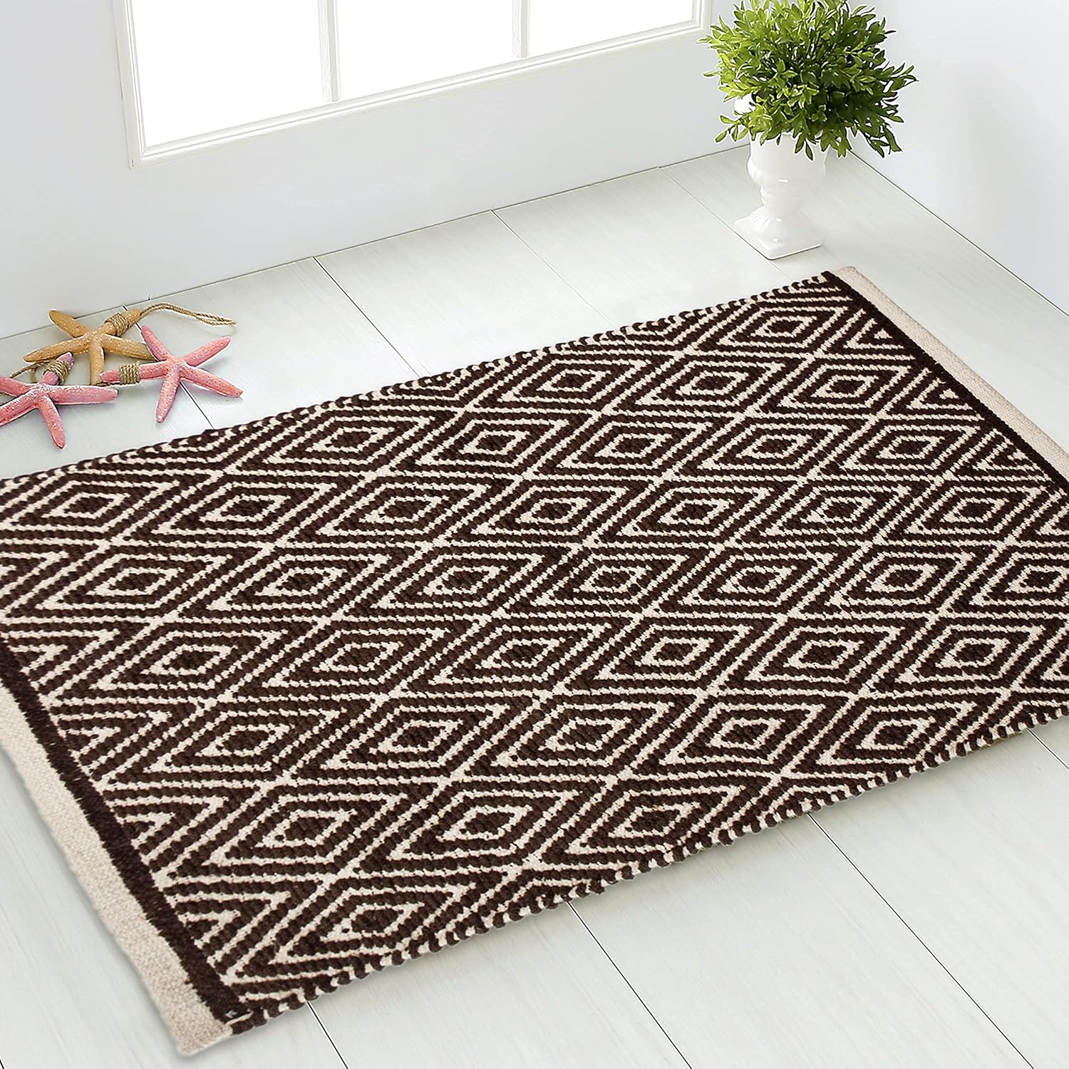 Chardin home 100 Cotton Diamond Rug Fully Reversible Mat