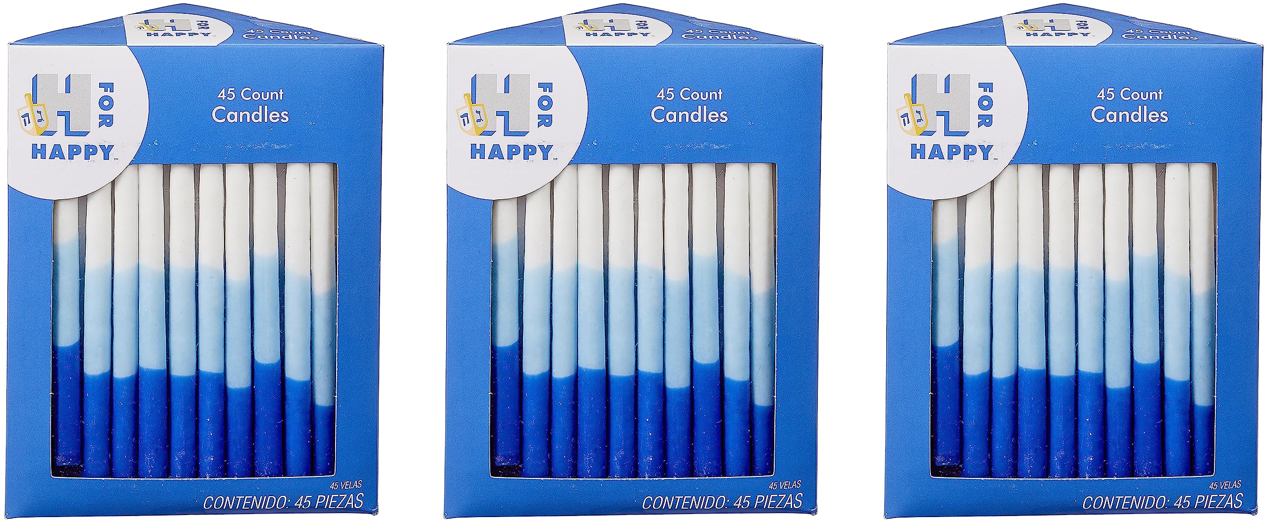 Family Bundle Pack of Premium Dripless Hanukkah Candles - 135 Candles - for All 8 Nights of Chanukah (Traditional Blue & White)