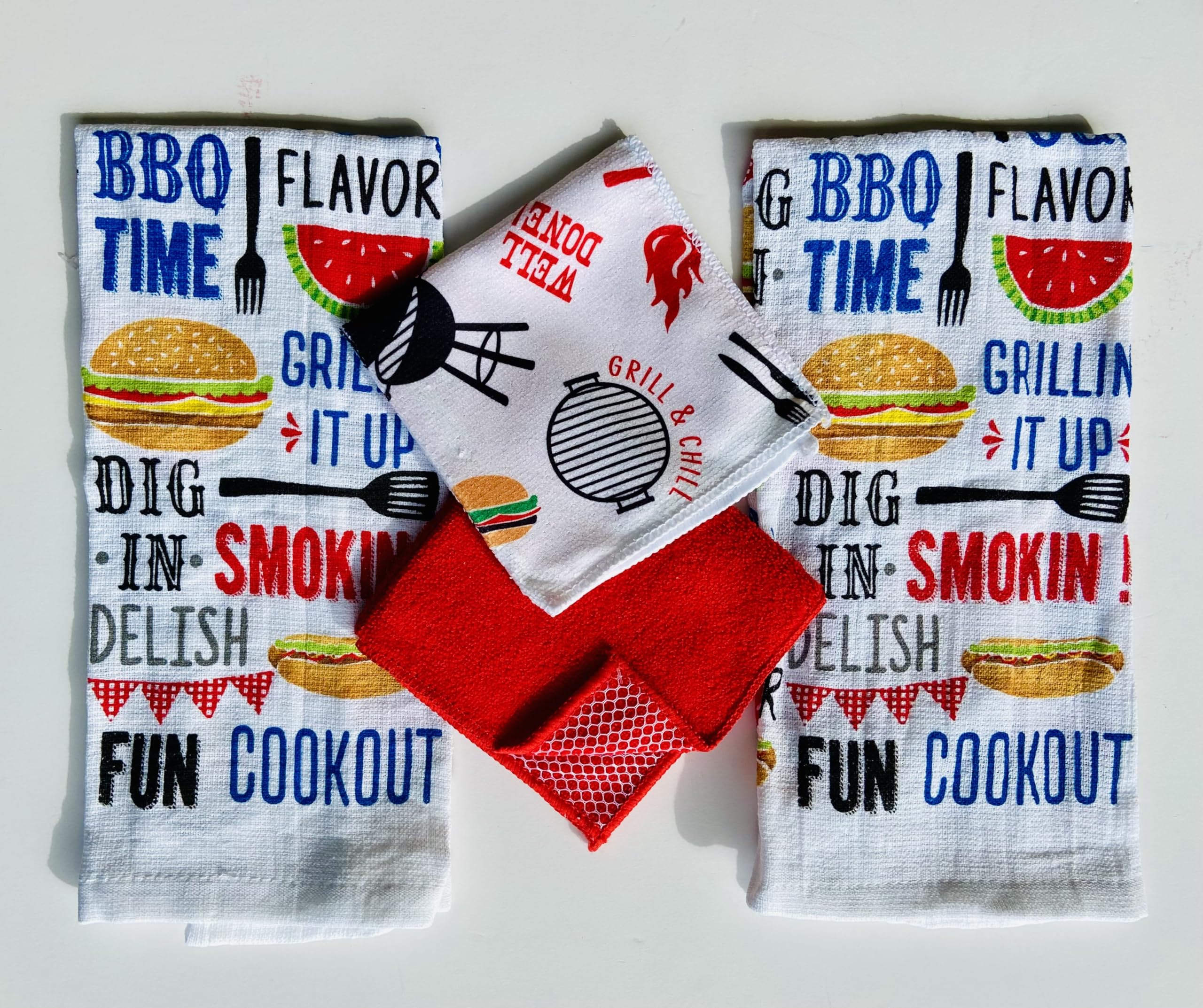Generic 4 Piece Coastal Set of 2 Dish Towels (BBQ Time) and 2 Dish cloth