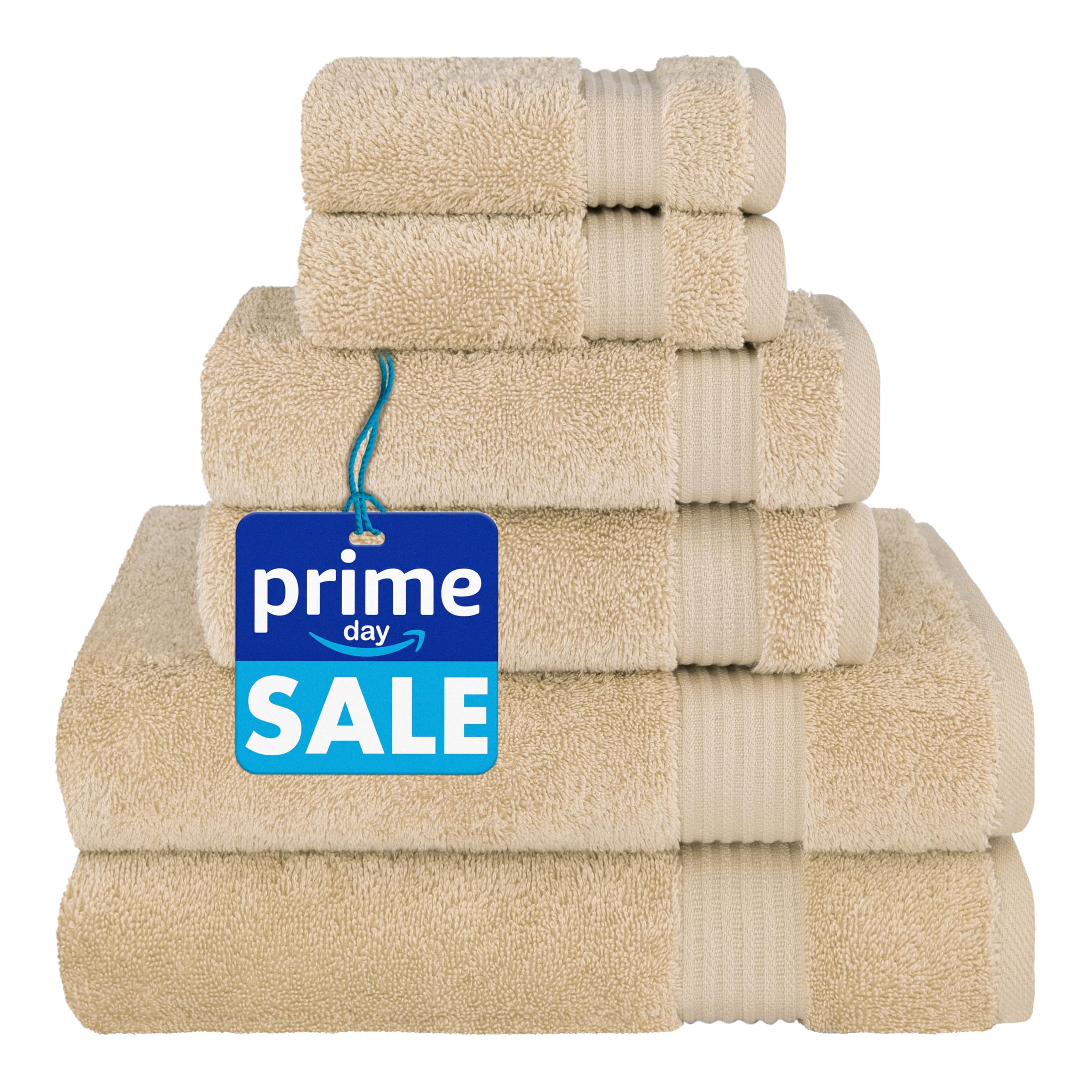 Cotton Paradise 6 Piece Towel Set, 100% Cotton Soft Absorbent Turkish Towels for Bathroom, 2 Bath Towels 2 Hand Towels 2 Washcloths, Beige Towel Set