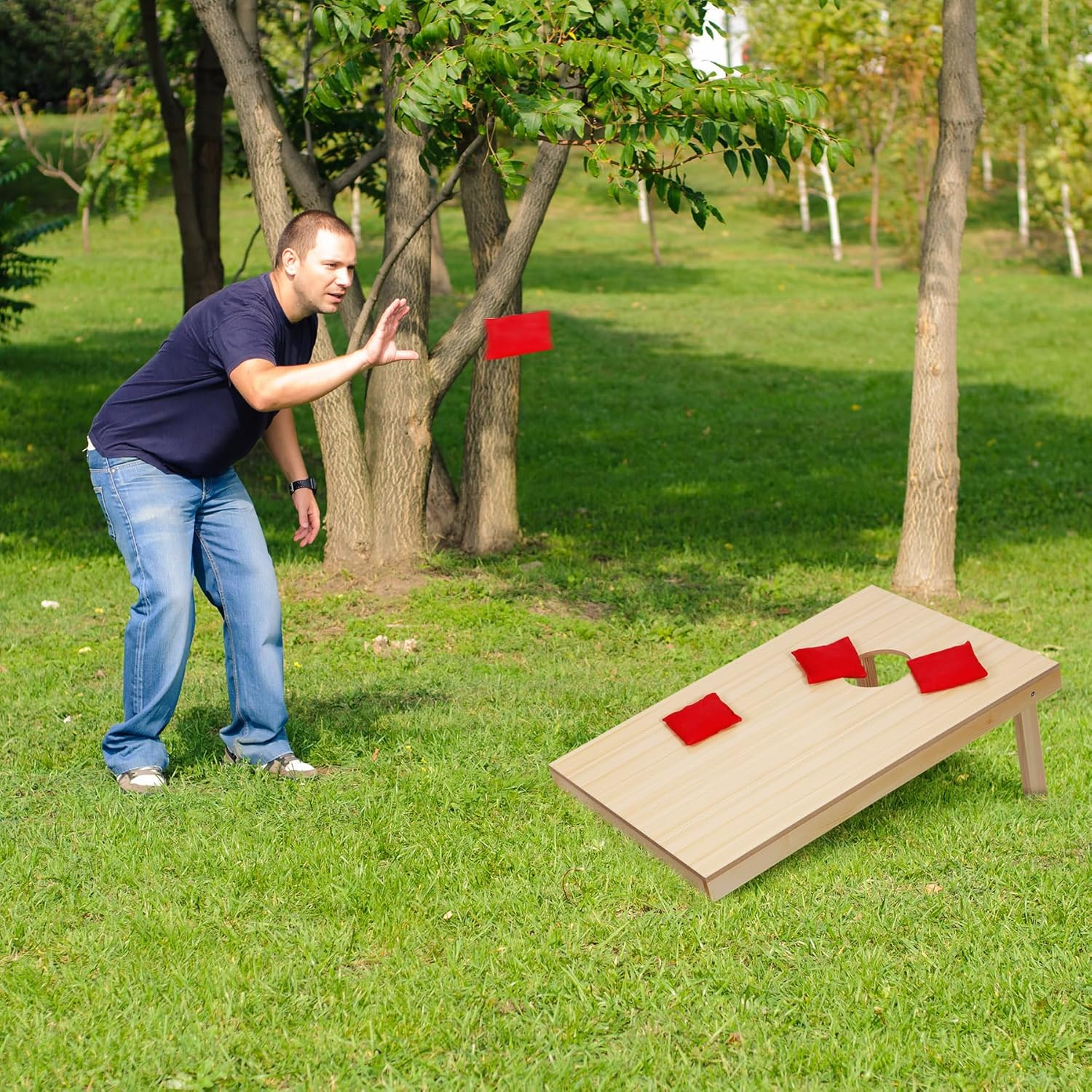Portable Cornhole Set, Regulation Size Cornhole Board, with 8 Bean Bags and Carrying Case, Cornhole Outdoor Game Toss Board for Adult Outdoor Activities