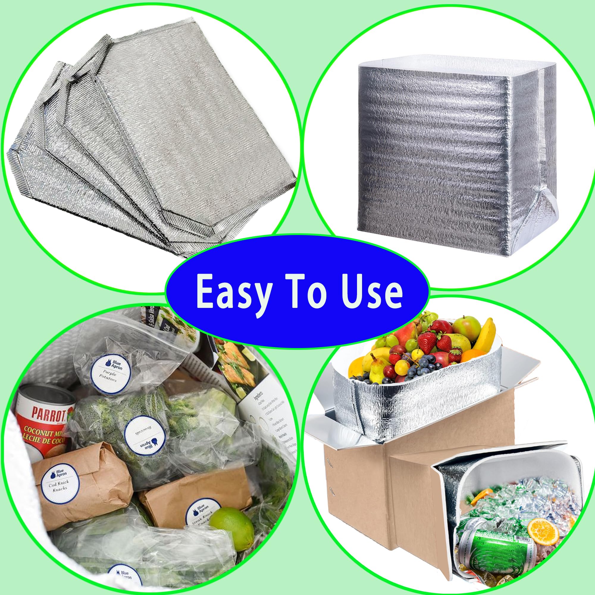 Wiederverwendbare Isolierbeutel, Thermobox-Einlagen, 4 Packungen, 35,6 x 23,4 x 58,9 cm, Folien-Thermobox-Einlagen für Takeaway-Verpackung, Isolierung, Lunchbox, Einkaufstasche, Isolierfutter,