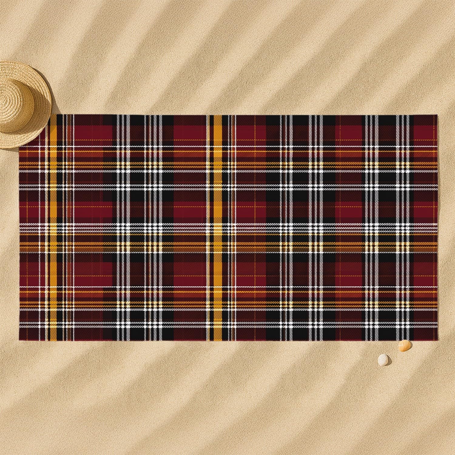 Générique Serviette de Plage Microfibre 200 x 100 CM,Drap de Plage Style Britannique, Campagne, Robuste, Couverture de Plage Absorbante,Couverture de Bain Ruban à Carreaux, Motif Tartan