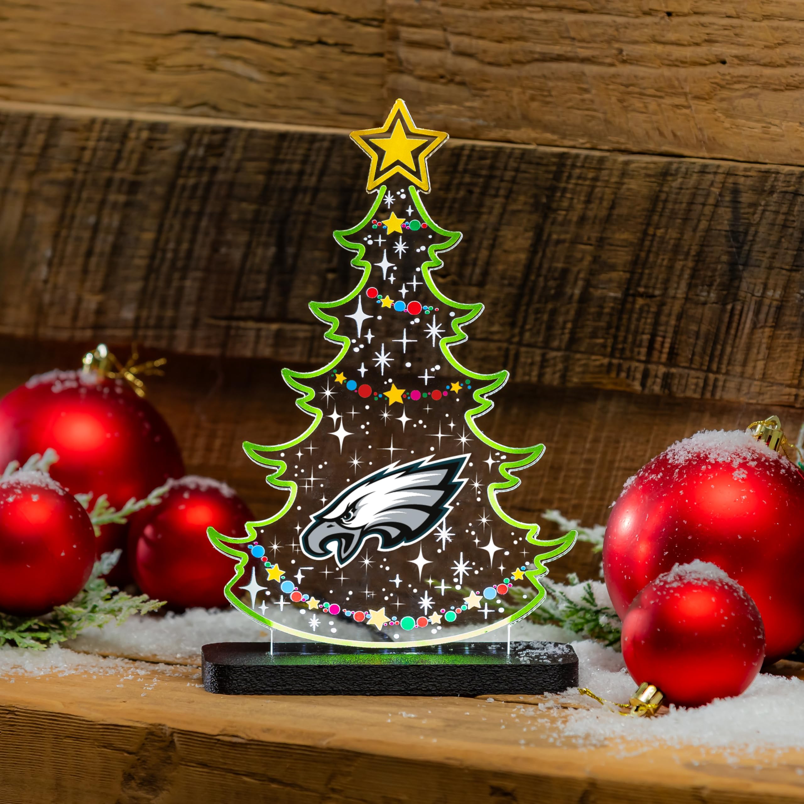 NFL Philadelphia Eagles LED Light Sign Football Christmas Tree Tabletop Decor, Free-Standing Desk Night Light Lamp for Home, Office, Man Cave, Holiday Gift for Fans, Men & Women – Made in USA