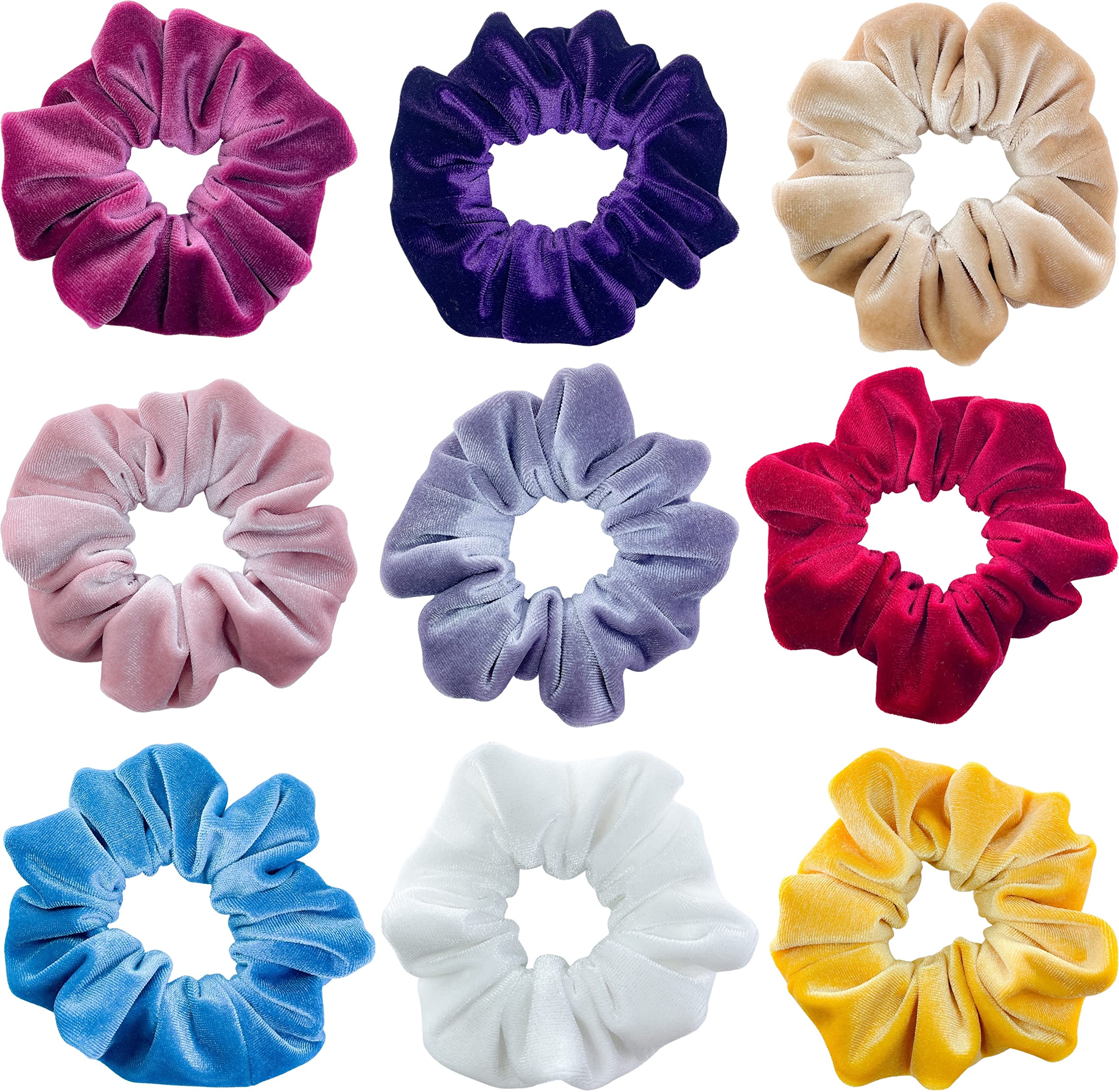 Amazon.com : Firecolor Chic 9 Pcs Solid Colors Medium Hair Fashion  Scrunchies Velvet Elastic Small Hair Bands Scrunchy Cute Hair Ties Ropes  for Women Girls Fancy Hair Accessories ponytail holder No Damage (