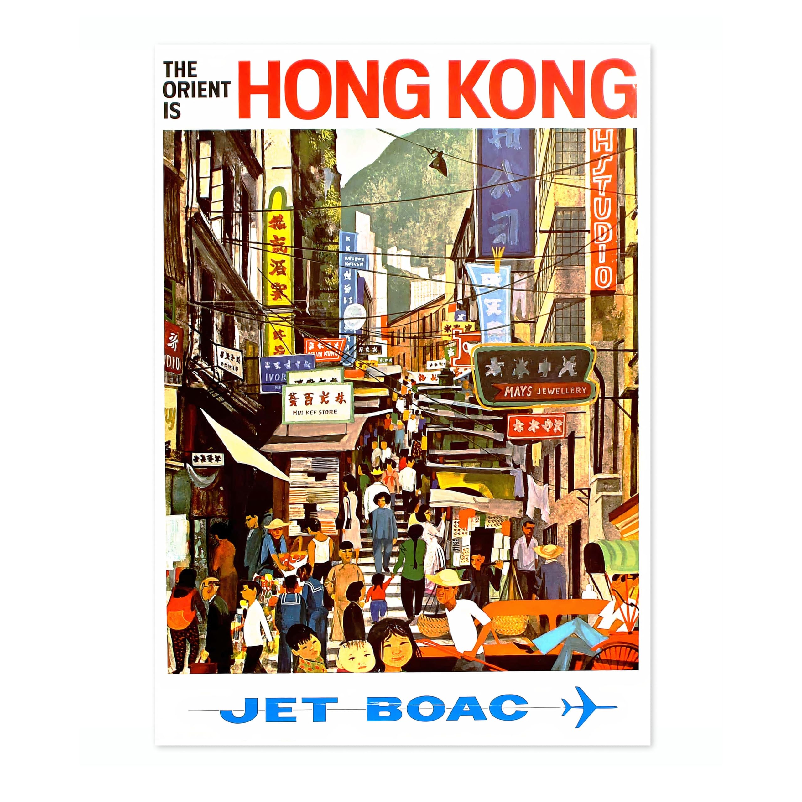 Animato Hong Kong, China Vintage Travel Poster, Retro Tourism Print, Popular Attractions Around The World, Postcard Home Decor, Archival Matte, 50x70cm (Print Only) - 50x70cm