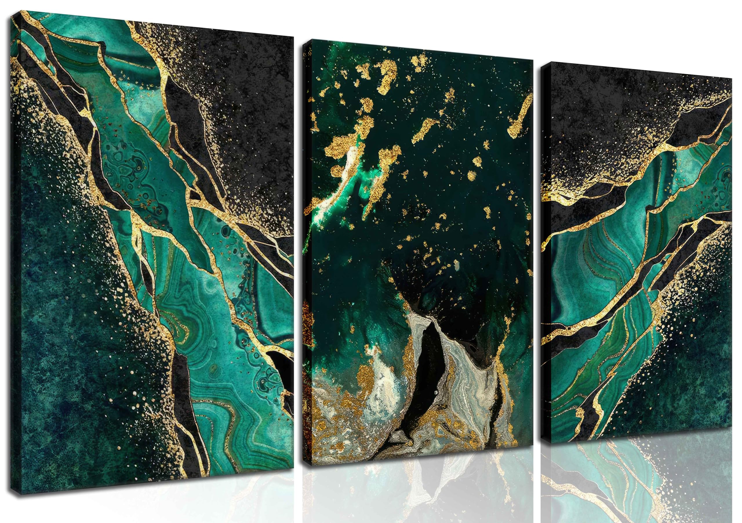 Amazon.com: WSTUKVV 3Pcs Green and Gold Wall Art Abstrct Gold Foil ...