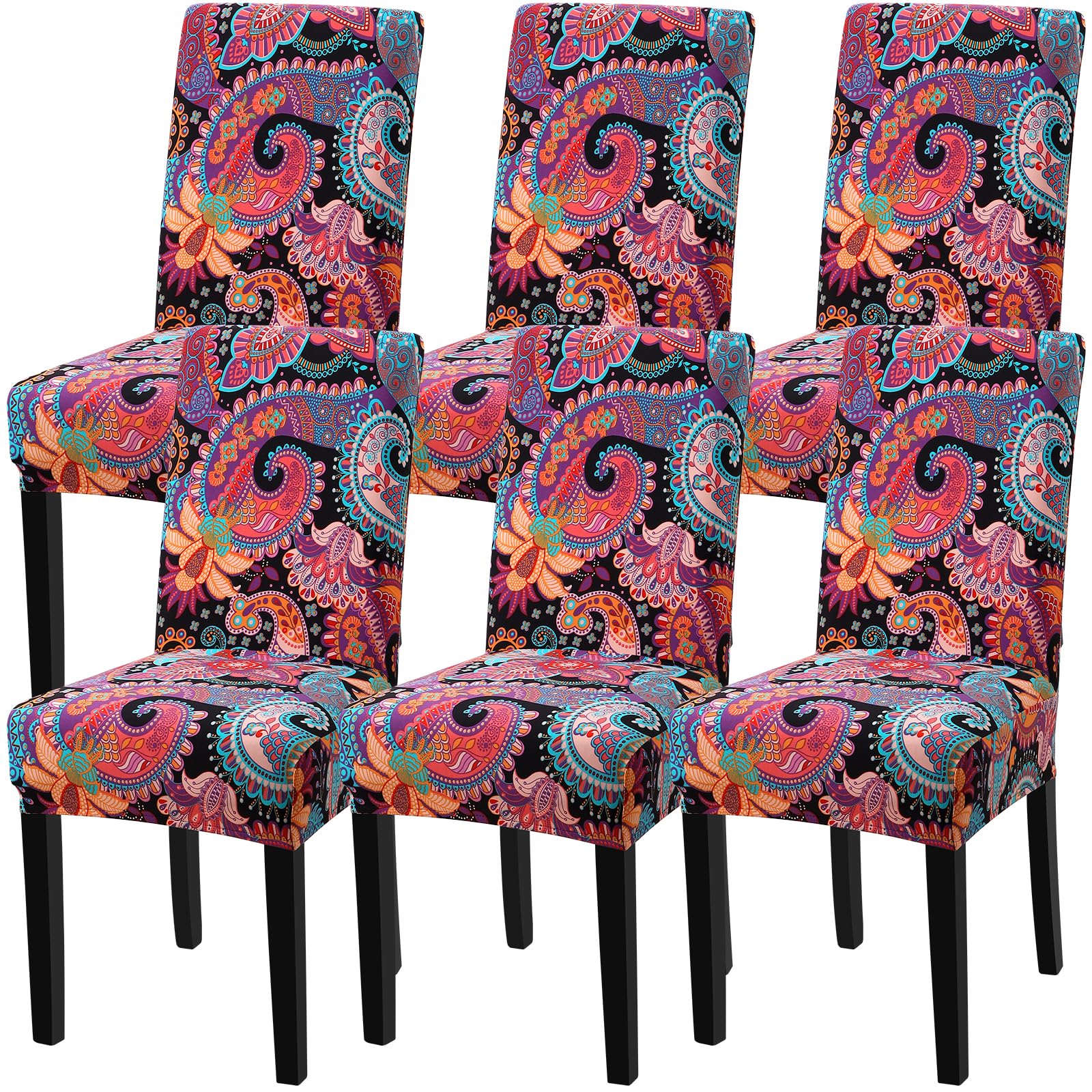 YISUN Dining Room Chair Covers, Stretch Floral Dining Chair Cover Removable Washable Parsons Chair Slipcovers Kitchen Chair Seat Protector for Home