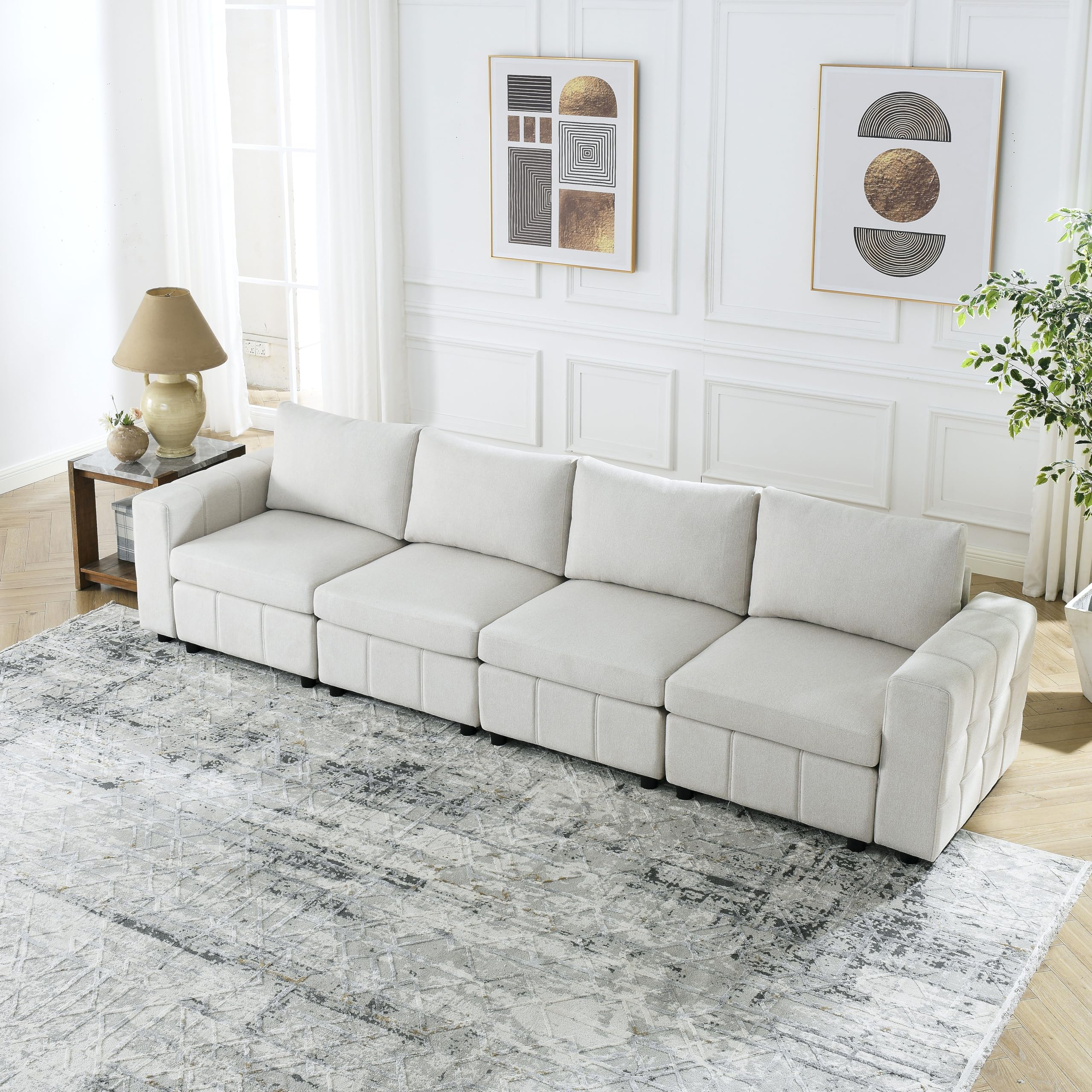 ( incomplete one box only ) Verfur Convertible Modular Sectional Sofa, 132.25" Free Combination Oversized Couch with Removable Backrest, 4 Seater Upholstered Comfy Corner Sofa&Couches for Living Room Furniture Sets, Beige Soft