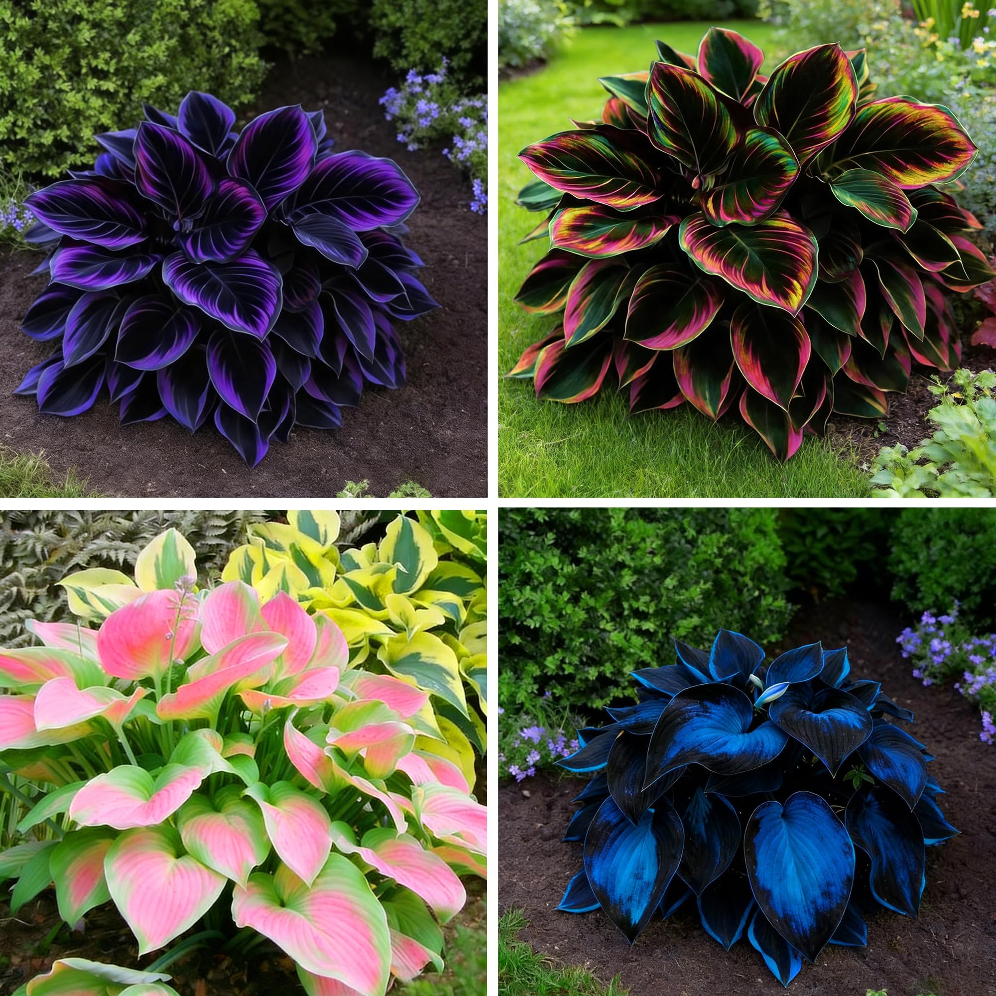 Excellent Display Midnight Blue Heart Hosta Bulbs, Suitable for Shade Planting, Perennial Low Maintenance,-6 Bulbs-A