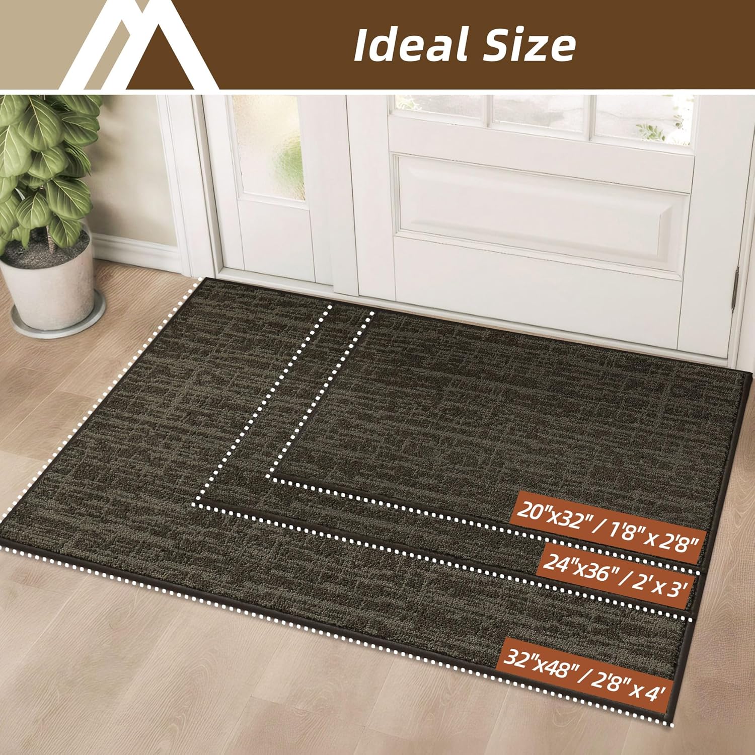 COSY HOMEER-Door-Mat,Dirt Trapper Entryway Rugs 20"x32",Non Slip Washable Entrance Mats,Absorbent Welcome Mat,Low Profile Dog Door Mats for Front Back Doomats and Wet Shoes,Brown