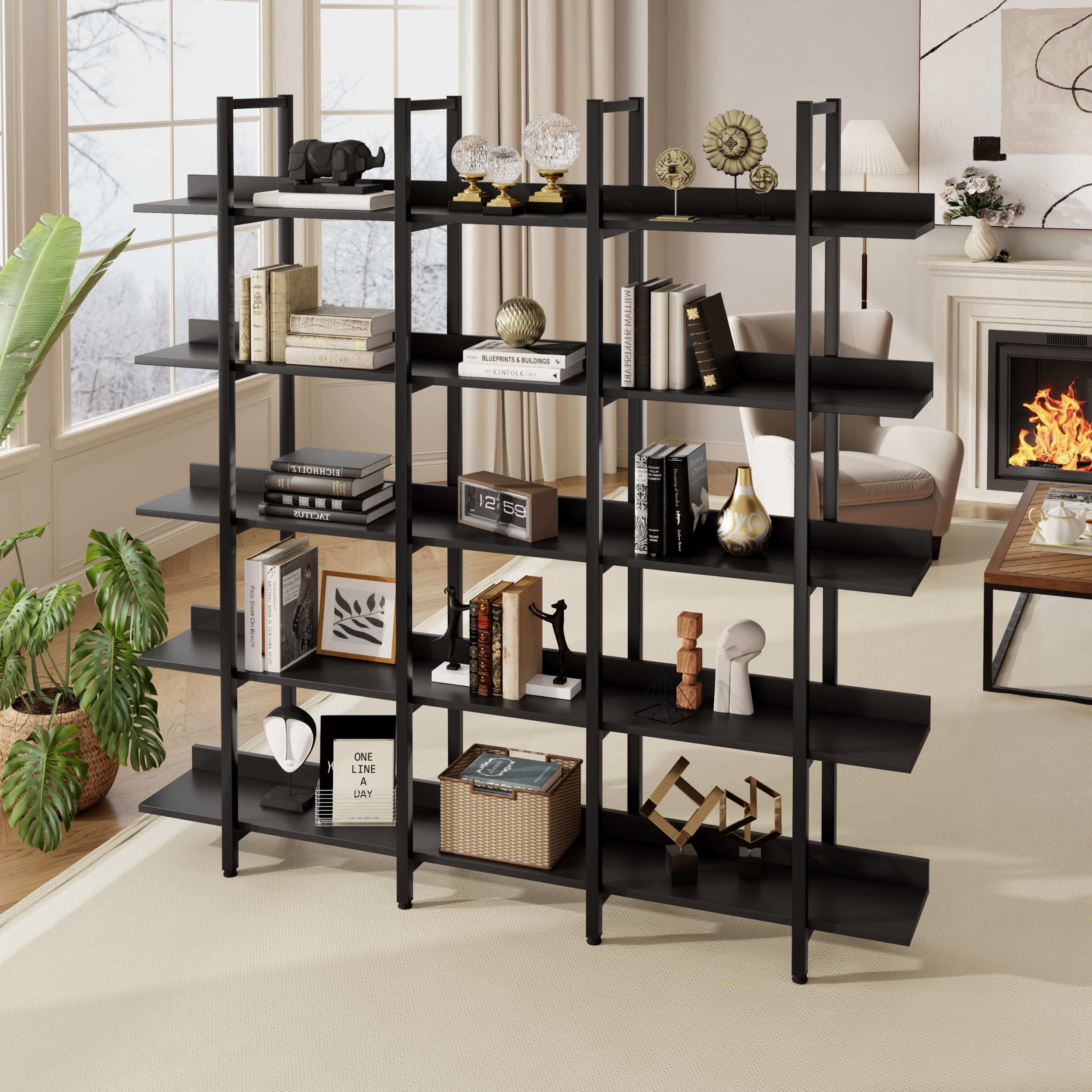Amazon｜5段本棚 大型オープン本棚 モダンインダストリアルスタイル