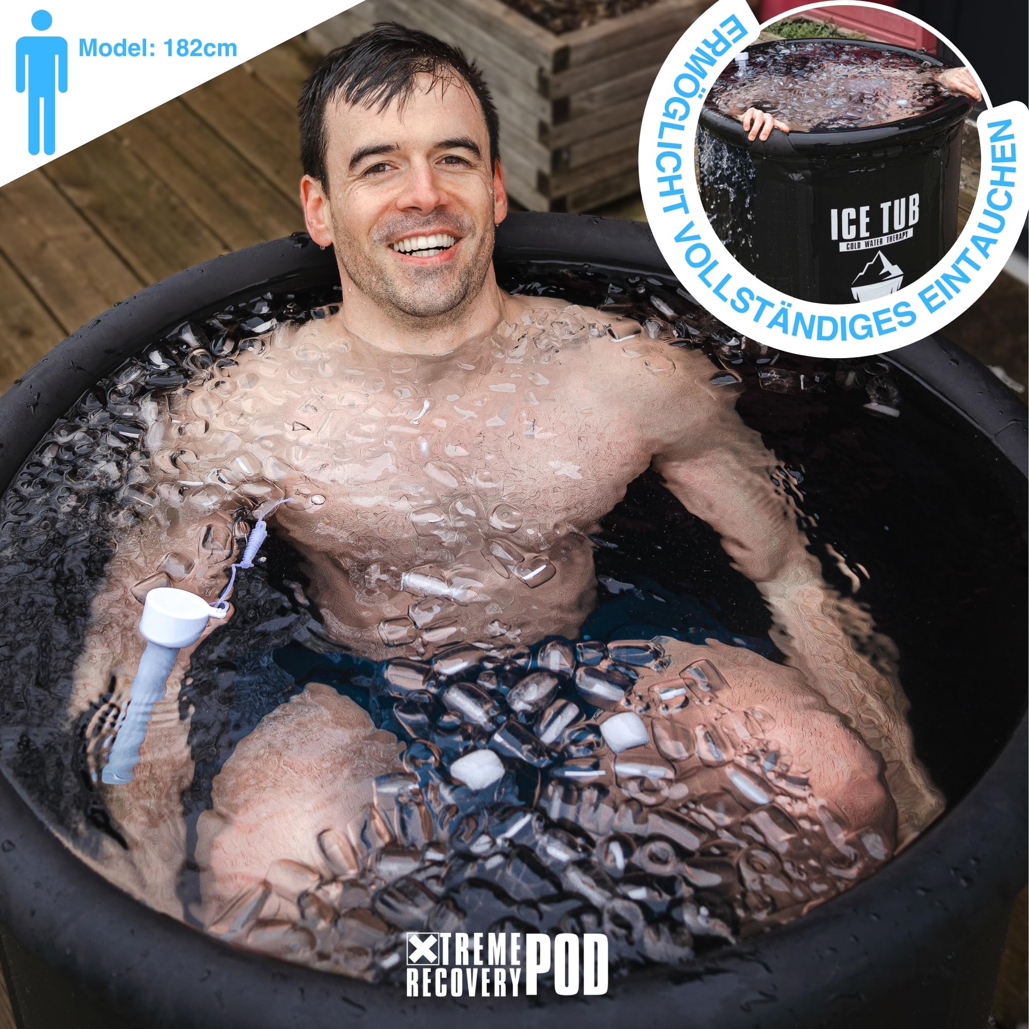 Eisbaden Tonne Ice Bath für Athleten, hochwertiges tragbares eisbad für den Innen- und Außenbereich mit Abdeckung, eisfass (Black)