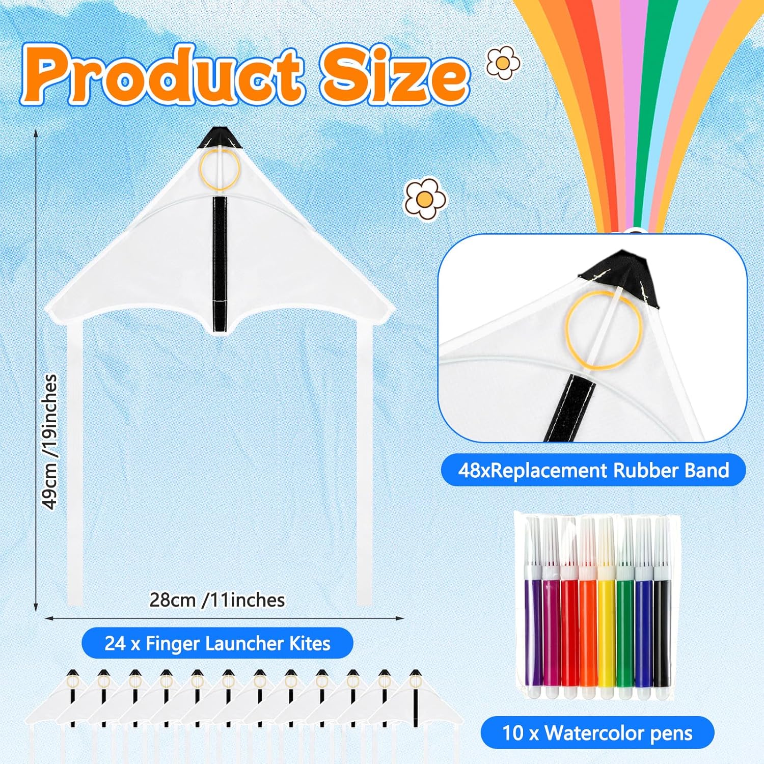 24 Pcs DIY Mini Catapult Kites for Kids Mini Thumb Kites with Watercolor Pens Color Your Own Finger Launcher Kite Easy to Fly Coloring Kite for Boys Girls Beach Outdoor Games and Activities