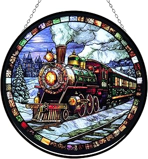 Personalized Christmas Train Stained Glass Suncatcher by Clare Donovan Stained Glass Window Hangings Birthday Gift for Mom Grandma Teacher Women Friend Memorial Hook