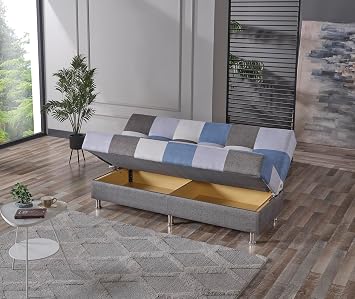 Cube Kolsuz Mekanizma Yataklı Yaylı Bazalı Kare Desenli Kanepe
