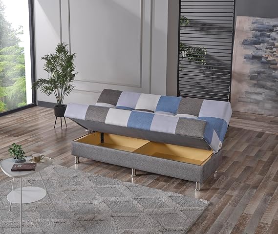 Cube Kolsuz Mekanizma Yataklı Yaylı Bazalı Kare Desenli Kanepe