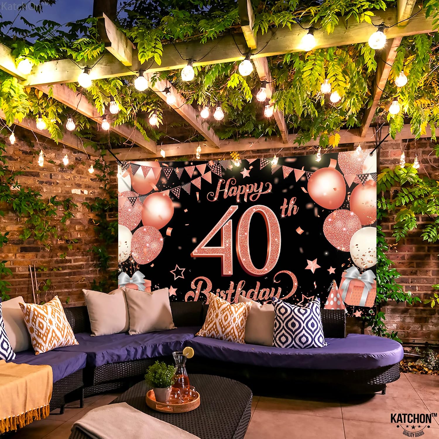 KatchOn, Xtralarge Happy 40th Birthday Banner - 72 X 44 Inch, Rose Gold Happy Birthday Banner | 40 Year Old Birthday | Pink 40th Happy Birthday Decorations for Women