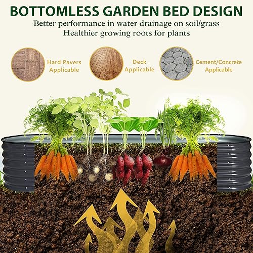 Miniatura 7 de VEIKOU Cama de jardín elevada de 8 x 2 x 1.4 pies, cama de jardín elevada galvanizada, maceta modular elevada para exteriores, para verduras, cama