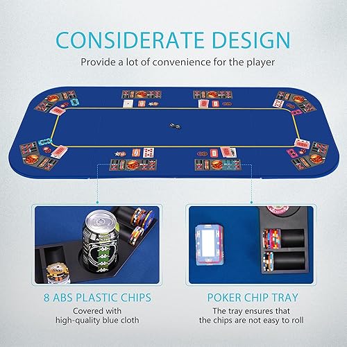 Miniatura 11 de VIVOHOME 79 x 36 pulgadas plegable de Texas Poker Card de 8 jugadores, diseño de mesa, portátil, antideslizante, de goma, con portavasos y bolsa