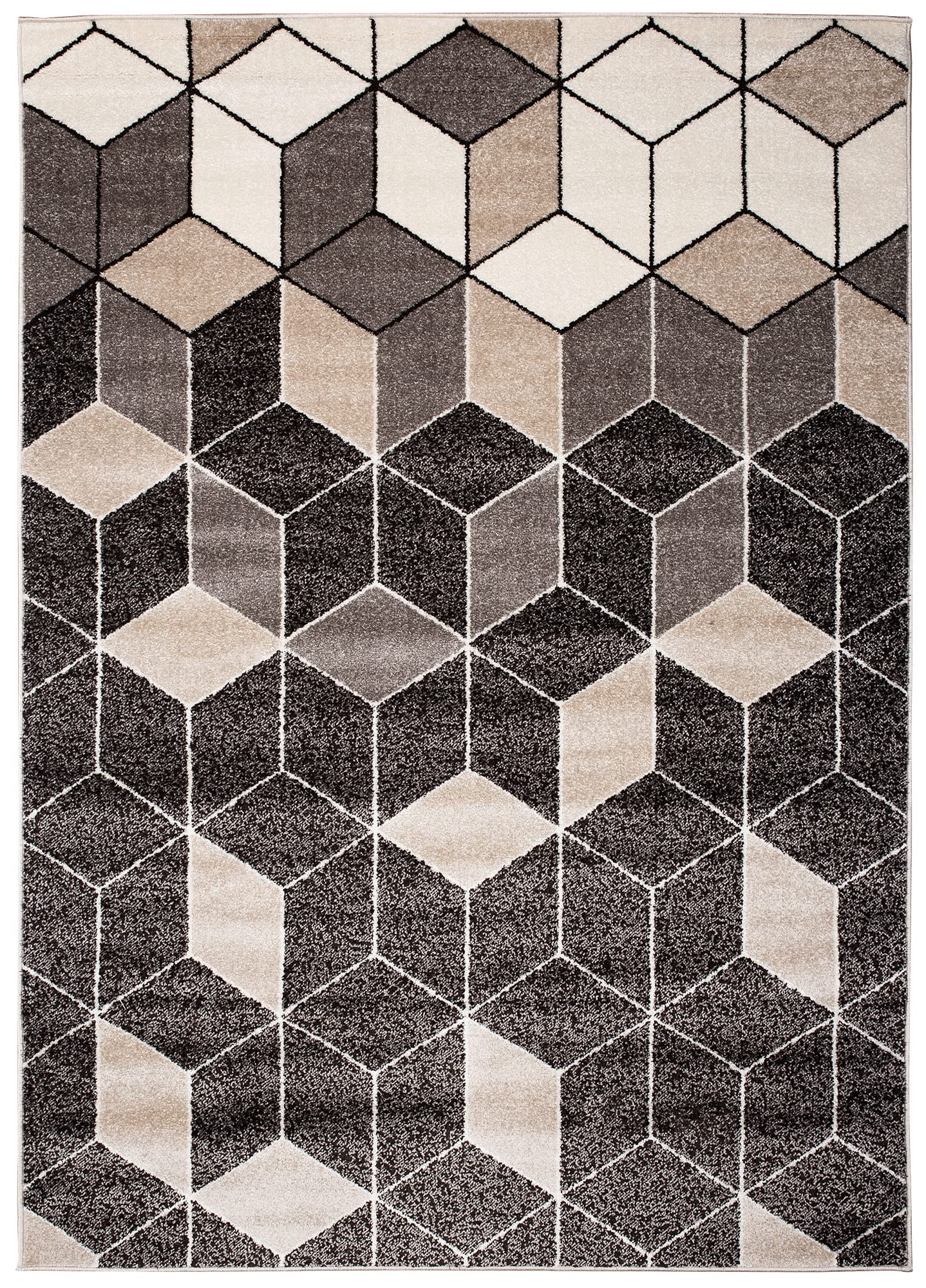 TAPISO Fiesta Dywan z krótkim włosiem, czarny, kremowy, szary, czarny, czworokątny, stożkowy, geometryczny, do sypialni, salonu, nowoczesny design, 180 x 260 cm