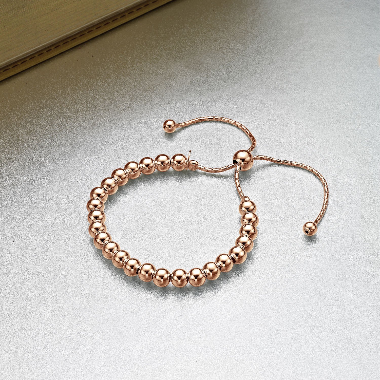 Diamond Treats Kugelarmband für Damen und Mädchen, silber oder Roségold Armband mit Kugelkette Design, 925 Sterling Silber Armband für Frauen, Italienisches Design Bead-Armband mit 5 mm Perlen