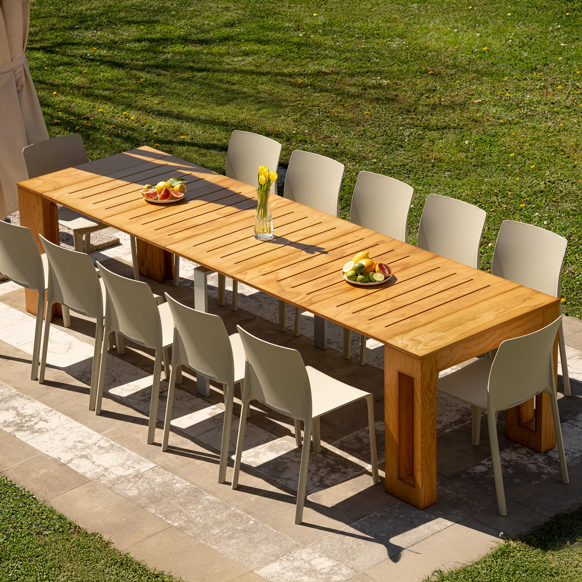 Mobili Fiver, Rozkładana konsola ogrodowa Easy z pojemnikiem na wkładki, 45(305) x90 cm, kolor Teak, do 12 miejsc, Konsola do ogrodu, werandy, tarasu, Made in Italy