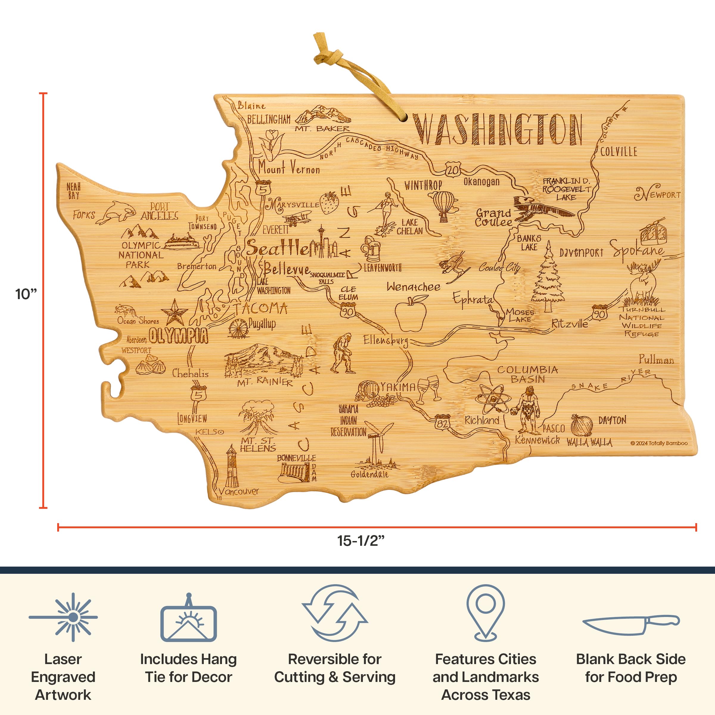 米国ワシントン州 地図 カッティングボード Amazon.com: Totally Bamboo Destination Washington State Shaped