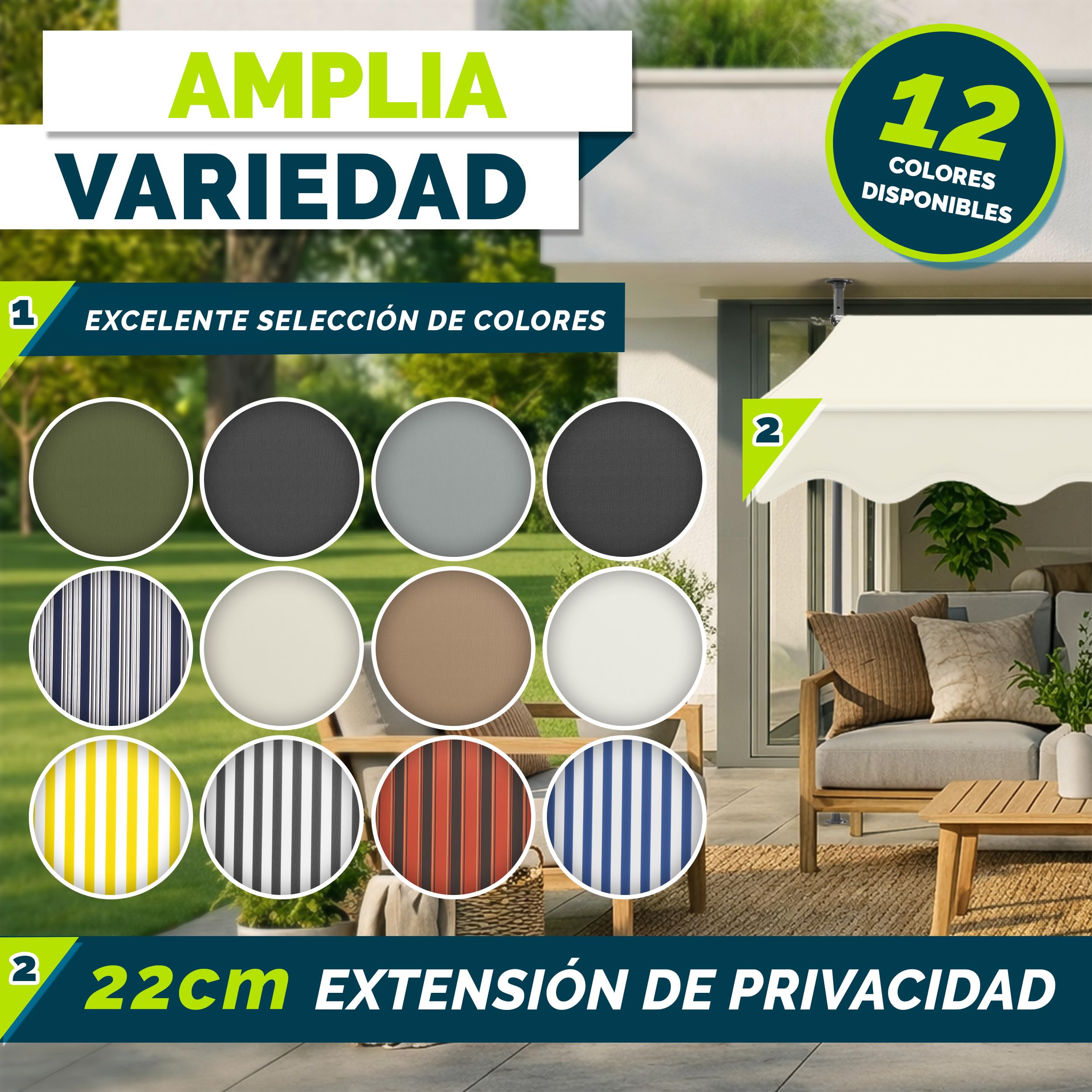 tillvex Toldo Manual portátil de balcón Patio | Toldo Ajustable con manivela para balcón | Parasol Resistente a UVA y Regulable en Altura | Protección Solar estanca a Agua (200cm, Arena)