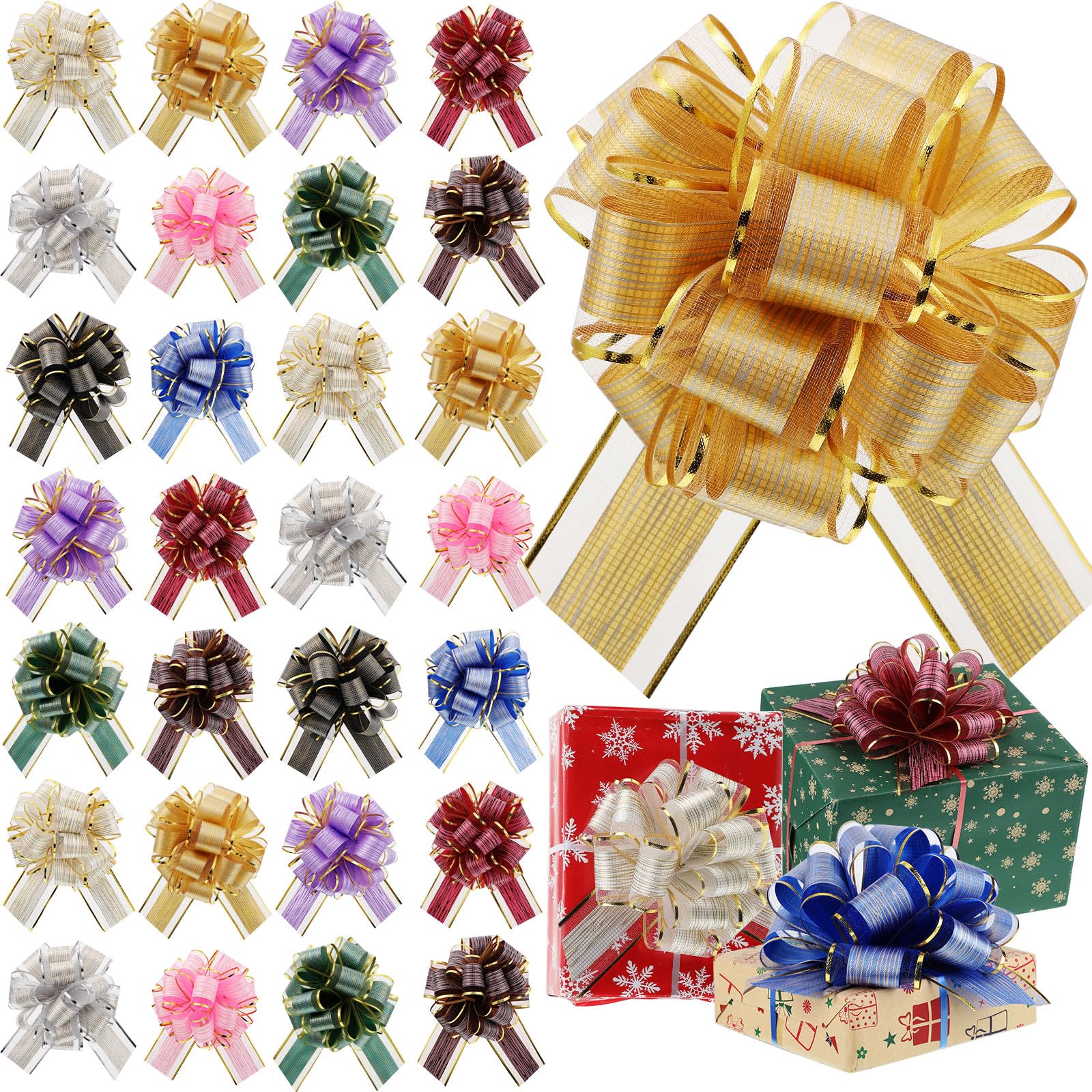 Juexica 30 Pcs Large Christmas Pull Bows for Gift Wrapping 6 Inch Waterproof Ribbon Bow for for Valentine Xmas Wrapping Boxes Gift Decorations(Light