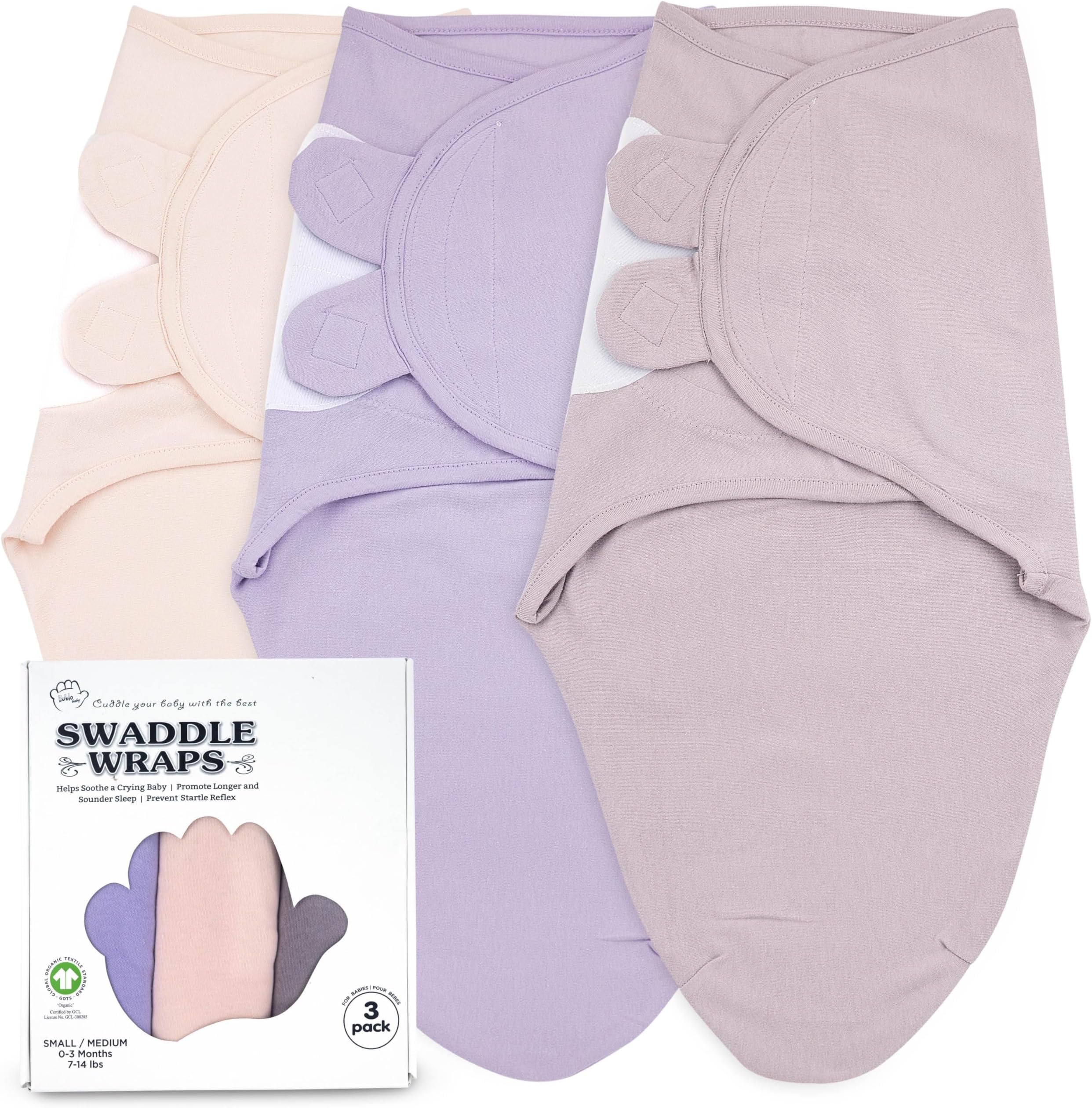 Bublo Baby Swaddles for Newborns – 3-Pack Infant Swaddles 0-3 Months – Adjustable Swaddle Sleep Sack – Soft 100% Cotton Baby Wrap for Safe & Cozy Sleep (Baby Pink-Lavender)
