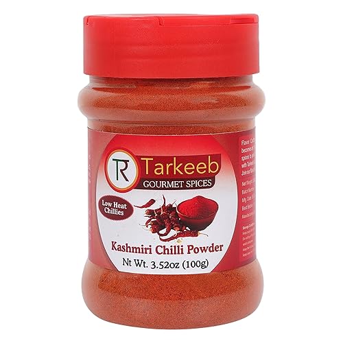 Tarkeeb Chili en polvo de Cachemira (Deggi Mirch, a bajo calor) Tarro de PET con tapa agitadora de 3.52 oz (100 g)  Auténtica especia india  Todo