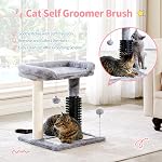 Made4Pets Poste d'éraflure de chat avec grand perchoir & Brosse auto-groomère pour chats d'intérieur, petite tour de l'arbre de chat avec sisal Cat Scratcher Post & Plaquette / 2 Jouet de boules, 6-in-1 pour les chatons, Gris