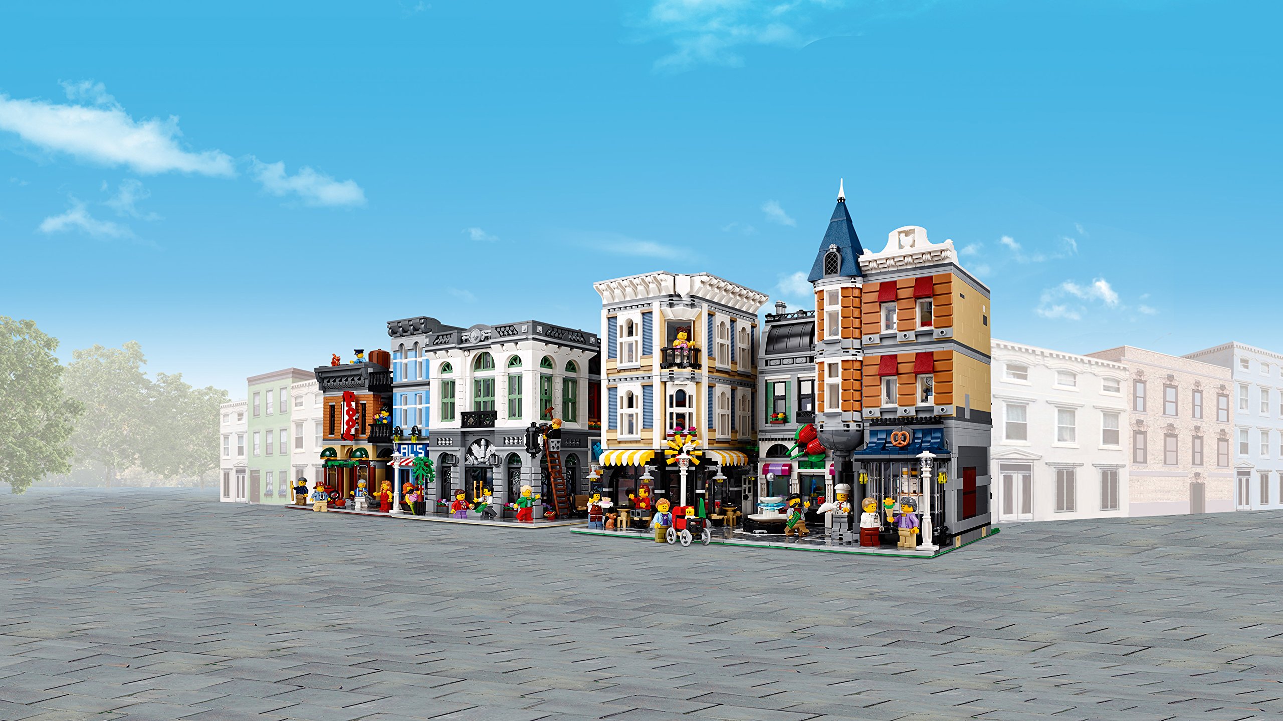 LEGO 10255 miejskie życie duży zestaw do budowania dla nastolatków i dorosłych, zestaw do budowy modułowej