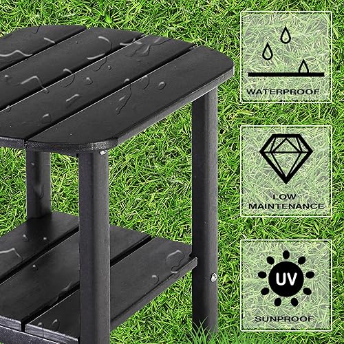 Miniatura 4 de LZRS Mesa auxiliar doble Adirondack, mesas auxiliares de exterior, mesas auxiliares para patio, jardín trasero, piscina, compañera de interior, Negro