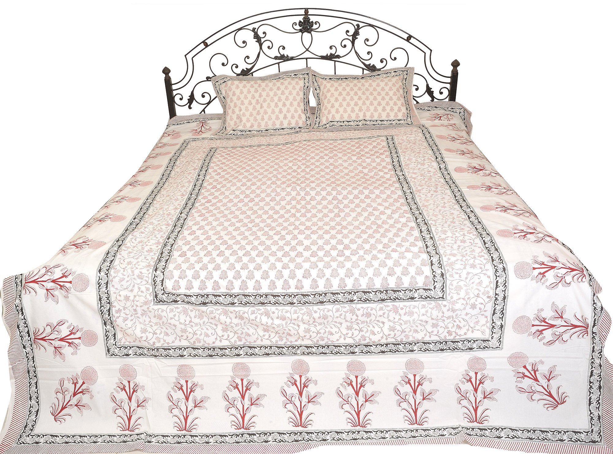 Colcha de Jaipur de algodón premium con flores y fundas exclusivas