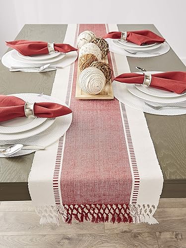 Miniatura 8 de DII Dobby - Camino de mesa tejido a rayas, 13 x 72pulgadas (13 x 77.5, flecos incluidos), rojo granero