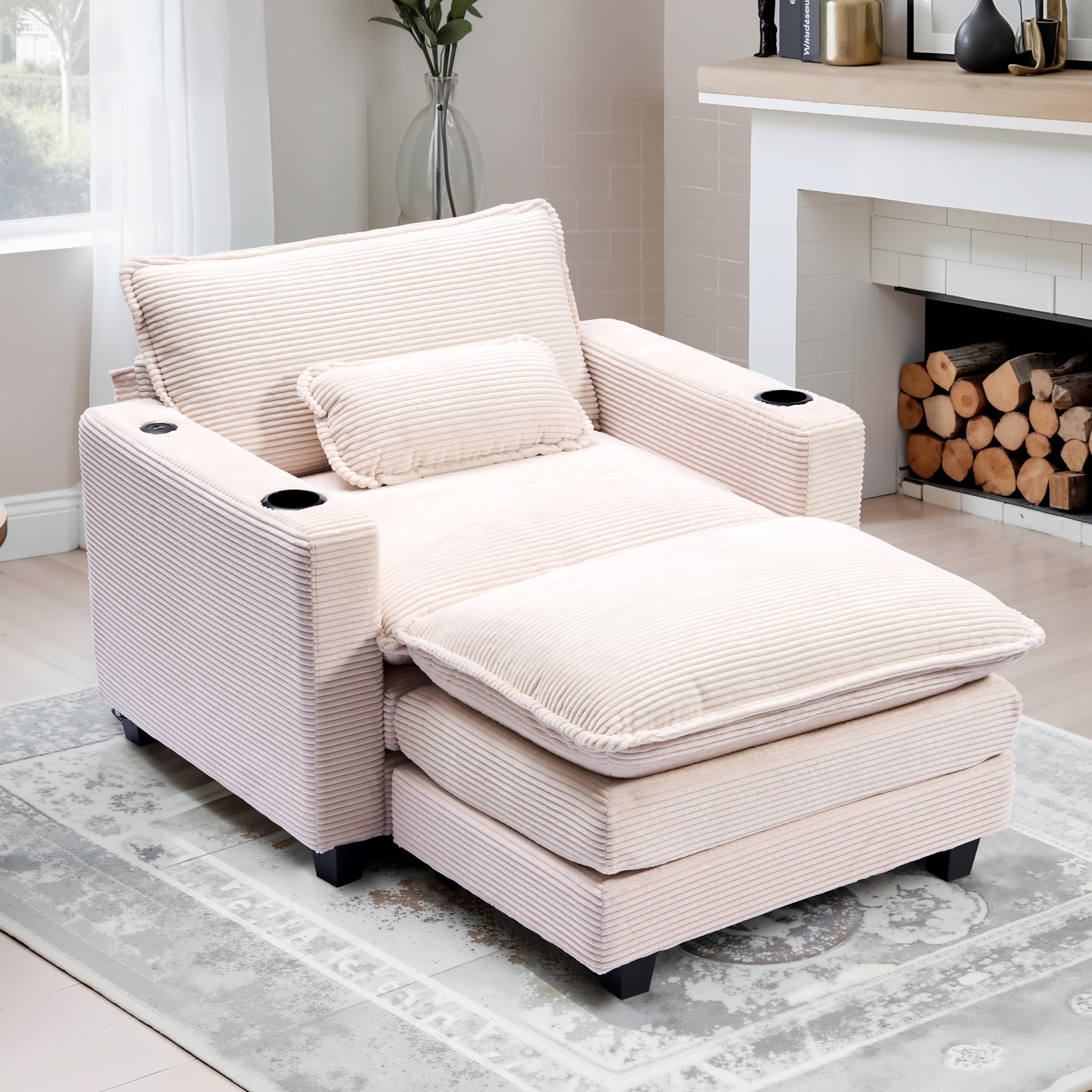 Corduroy Oversized Chair with Ottoman 41" W Large Comfy