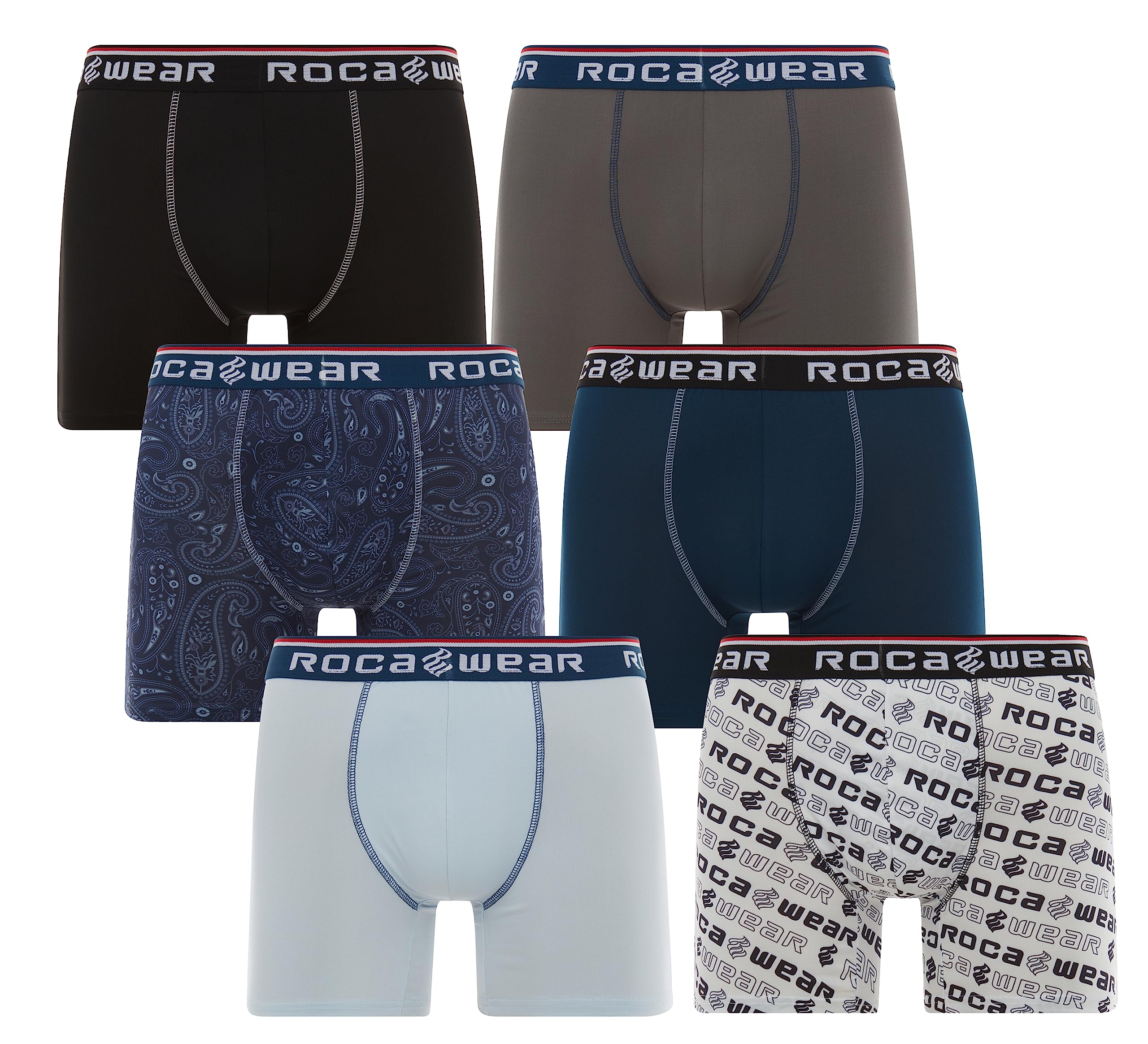Rocawear Performance 4, 5 or 6 Pack Sport Fit Underwear, Stretch Performance Breathable Cool Support Men Boxer Briefs