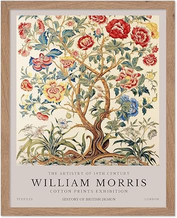 Poster Master William Morris Poster - Tree of Life Print - Botanical Art - Exhibition Illustration - Flower Art - Animal Illustration - Floral Painting - Watercolor Artwork - Bedroom or Office Decor - 8x10 Beige Framed
