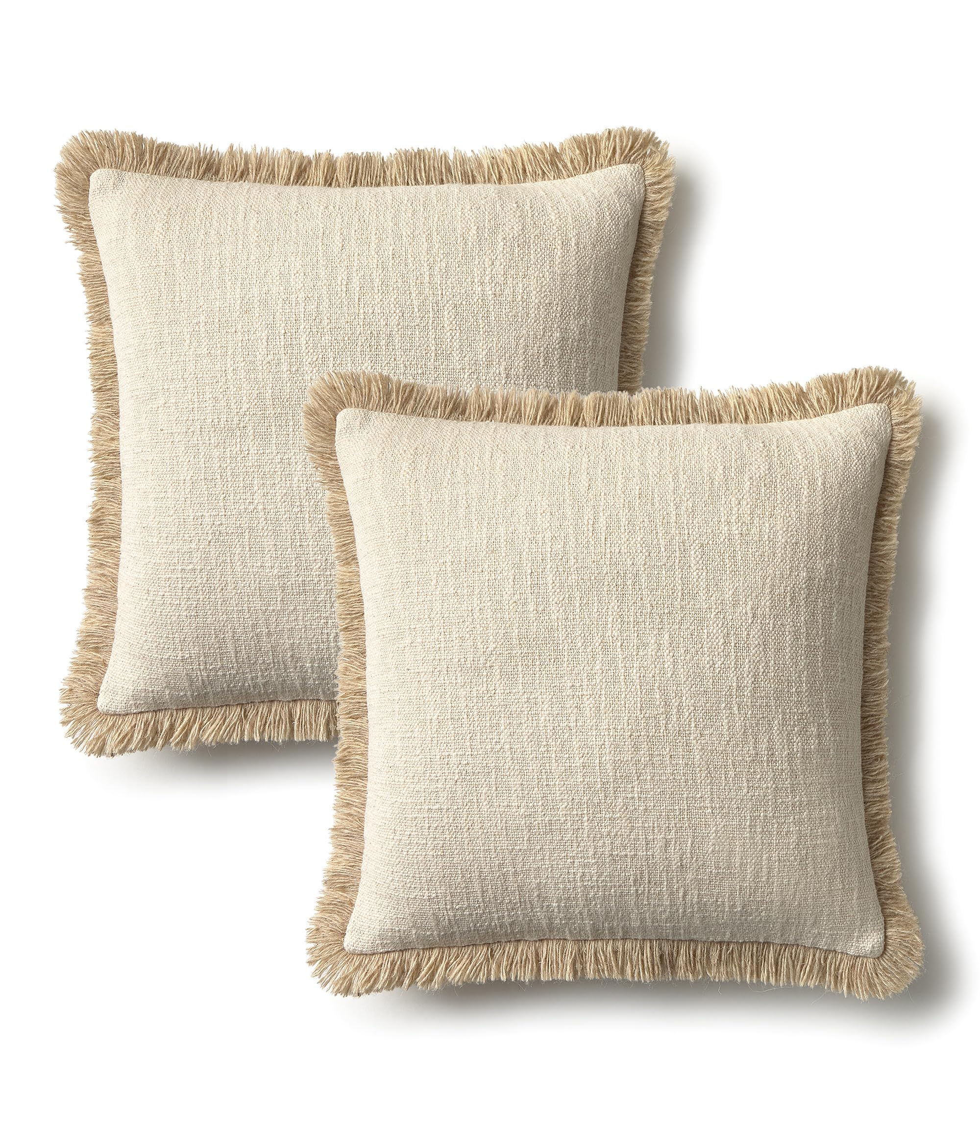 Fundas de Cojín Boho 45x45 cm de Algodón con Flecos Beige – Estilo Mediterráneo Natural Rústico – Decoración para Sofa Cama Salon Dormitorio Algodon – Blanco Roto 2 Unidades