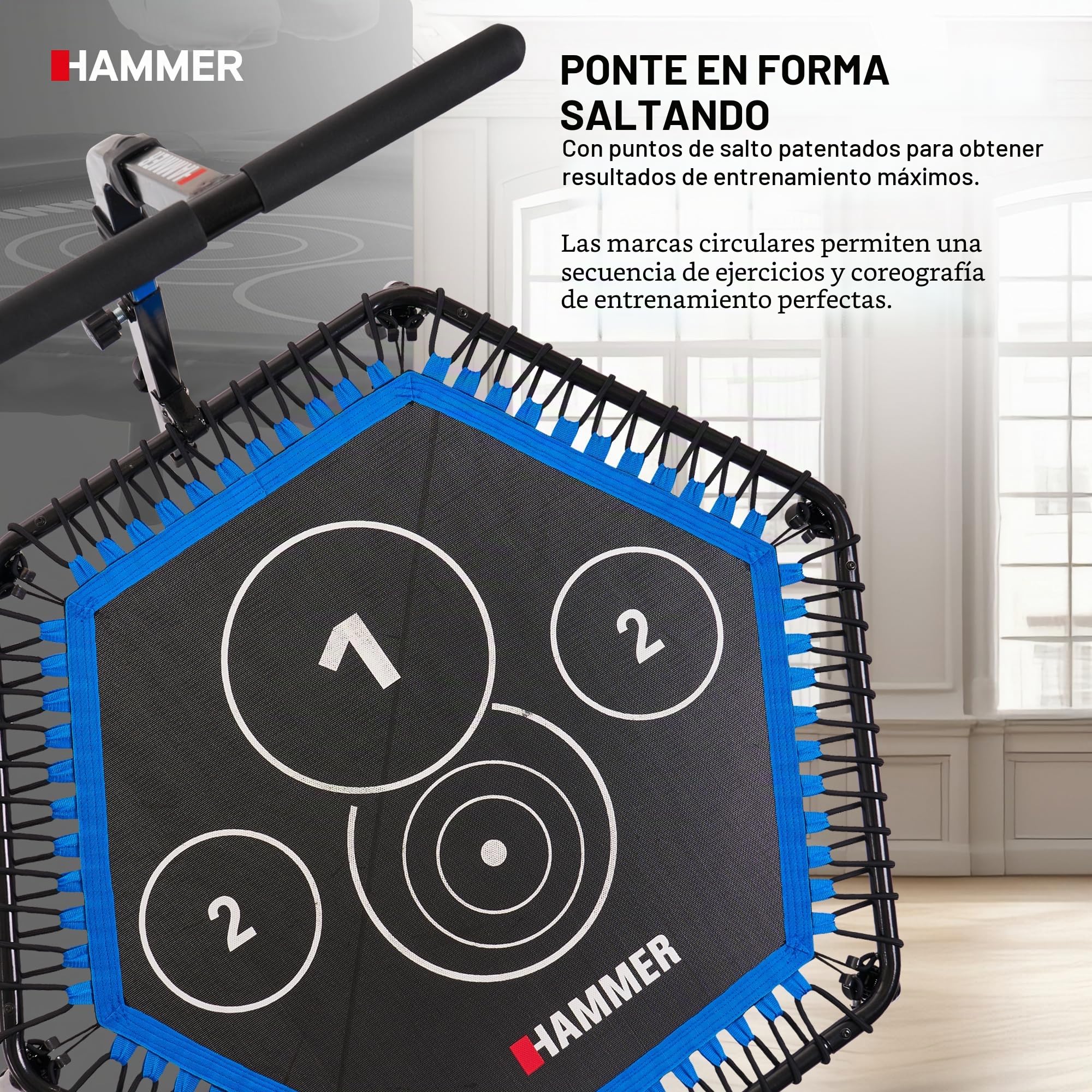 Hammer - Trampolín de fitness Cross Jump, superficie de salto de 98 cm, tecnología patentada, mango ajustable en varias alturas, potente, hasta 130 kg de peso del usuario
