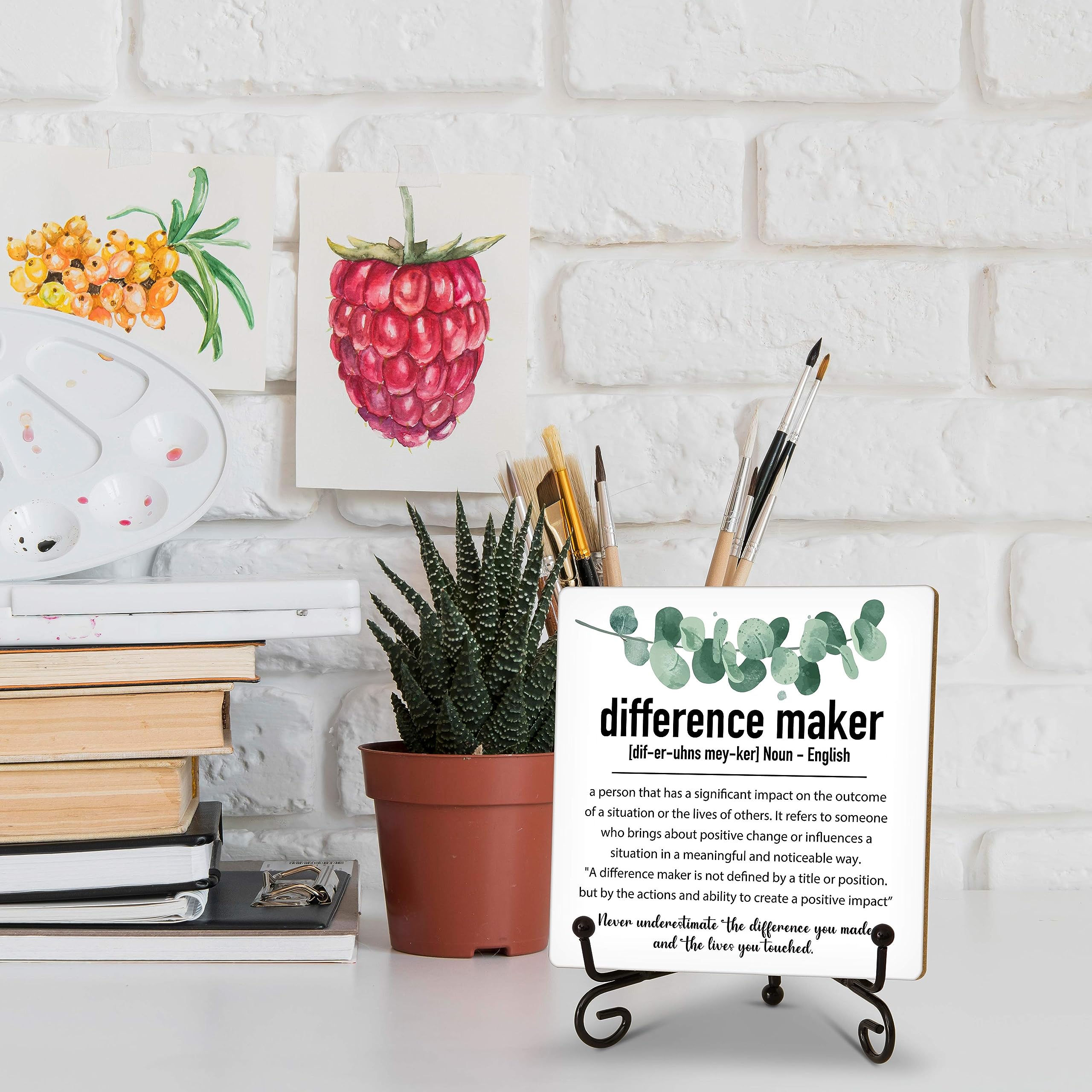 Difference Maker Definition Schreibtischdekoration, Dankeschön-Geschenke für Damen und Herren, Wertschätzungsgeschenke, neue Job-Geschenke, inspirierende Dekoration für Zuhause, Büro, Holzschild mit