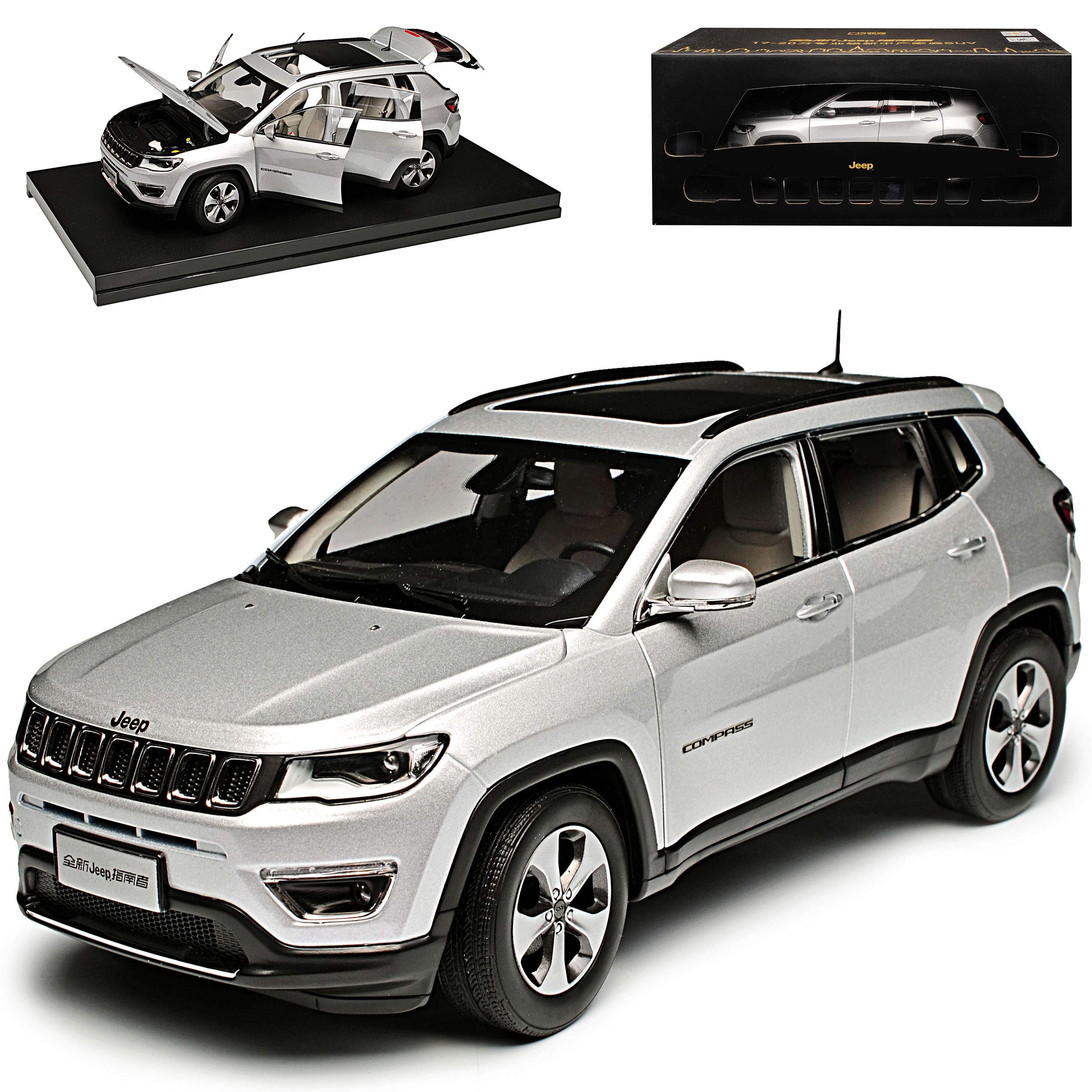 alles-meine.de GmbH Jeep Compass SUV Silber 2. Generation ab 2016 1/18 PA*u*d*i Modell Auto mit individiuellem Wunschkennzeichen