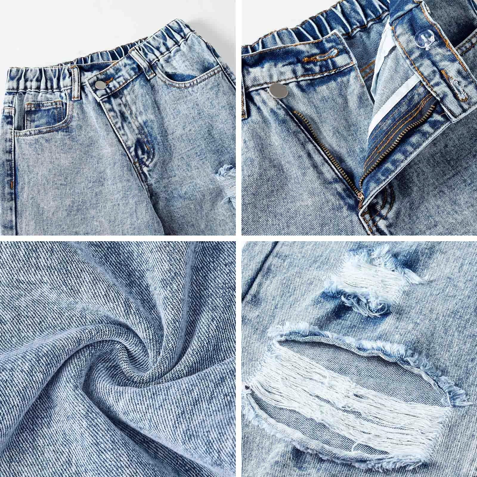 Jeans Ragazza-Pantaloni per Ragazze, Larghi, Larghi, Casual, Effetto Consumato, per Ragazze Adolescenti, con Design Asimmetrico Unico, Comodi da Indossare Tutti I Giorni
