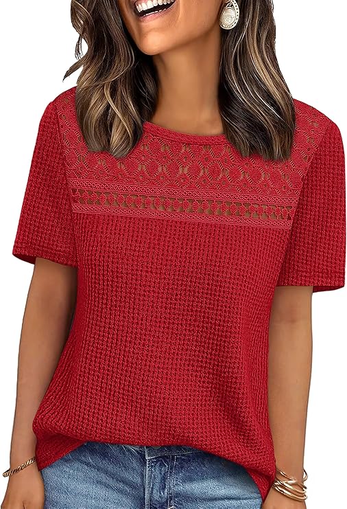 Lace Waffle Knit Shirts