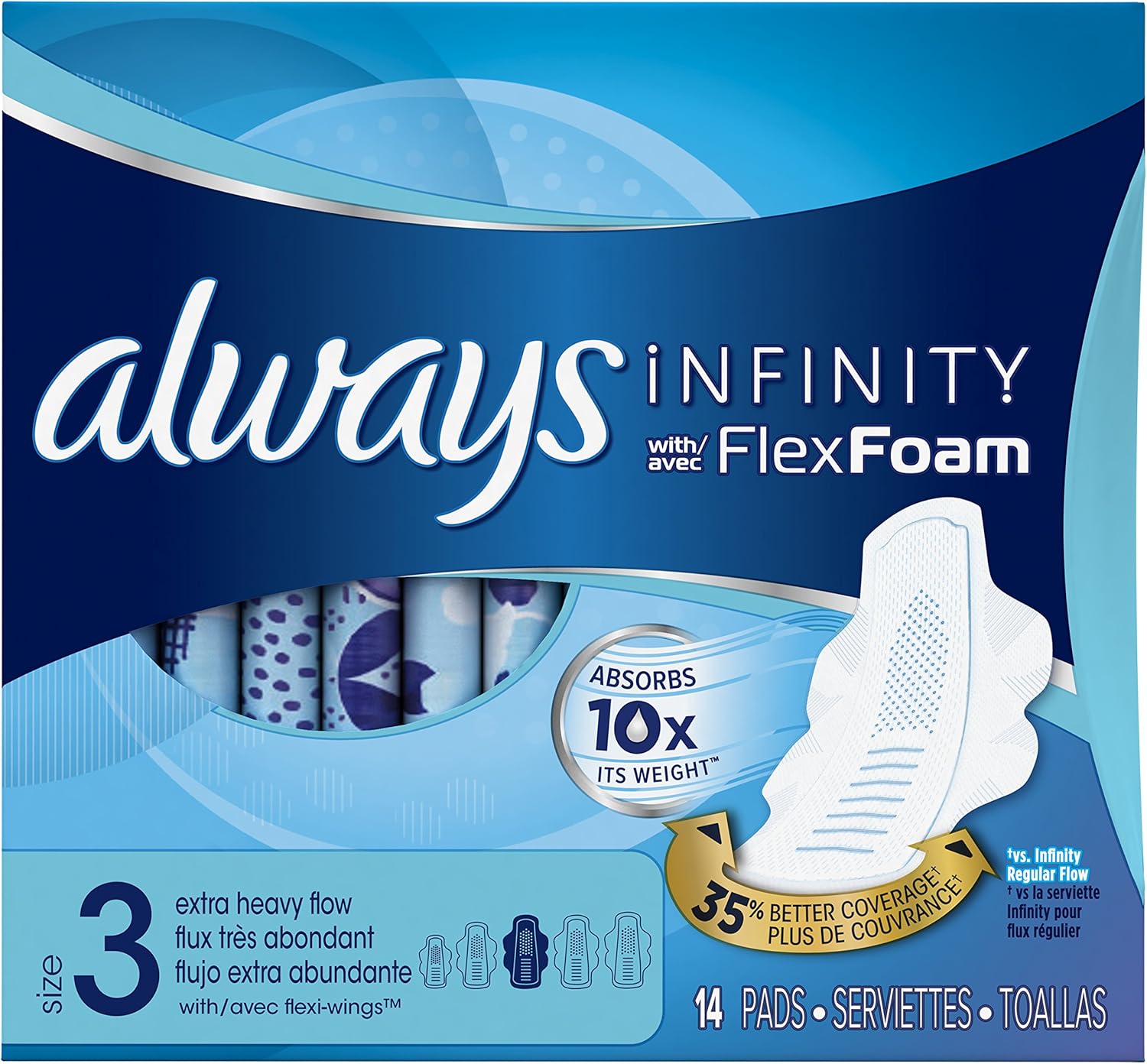 Always Size 3 Extra Heavy Flow Absorbency with Wings Infinity Pads, 14 Count (Pack of 6)