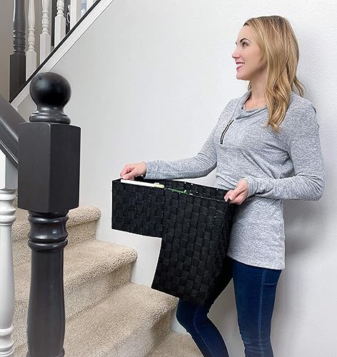 Miniatura 6 de Cesta de escalera con asas para alfombras y escaleras de madera Nylon tejido (gris oscuro) - HomeModele