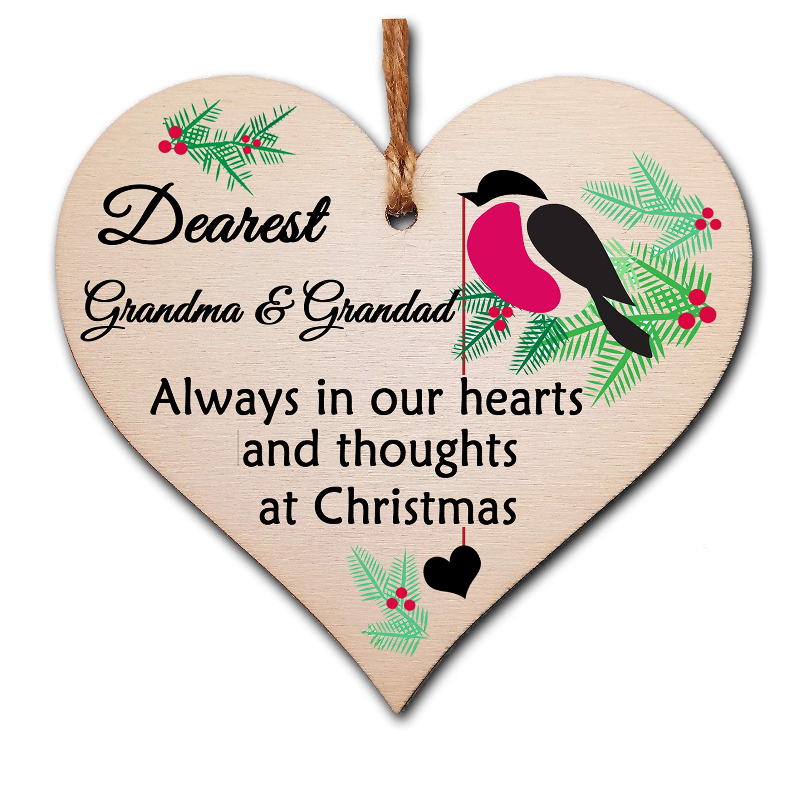 The Plum Penguin Handmade Wooden Christmas Hanging Heart Plaque Gift Always In Our Hearts And Thoughts At Xmas Lost Loved Ones Tree Decoration Rememberance Sentimental Present