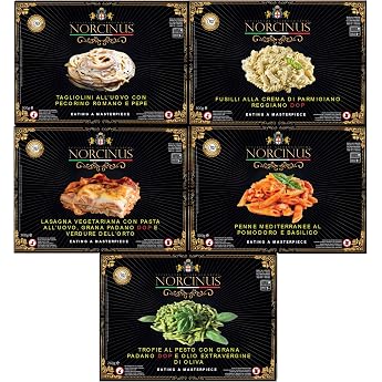Norcinus - Selection of 5 gourmet prepared dishes made from raw materials of top Italian gastronomy without meat.